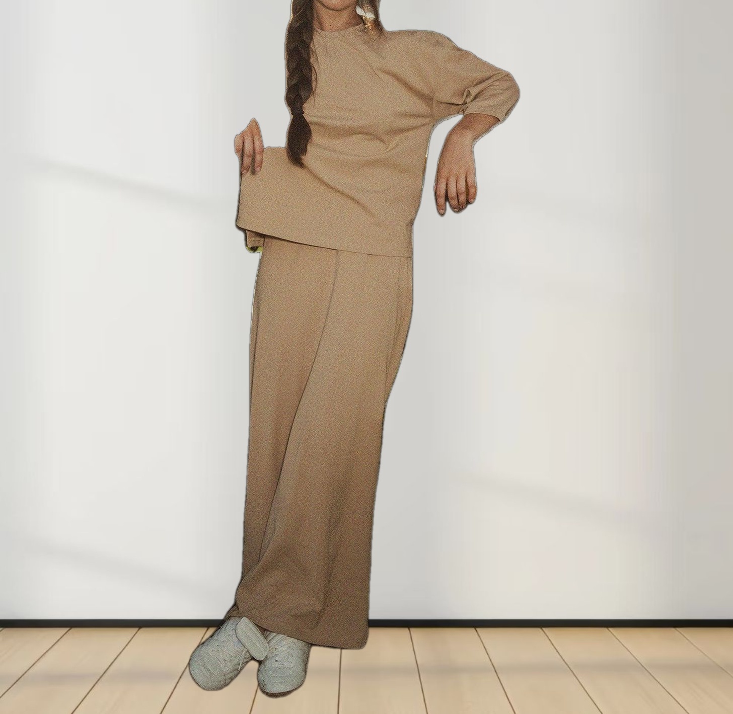 Oversized Boxy 3Q Sleeve Tee-Tan