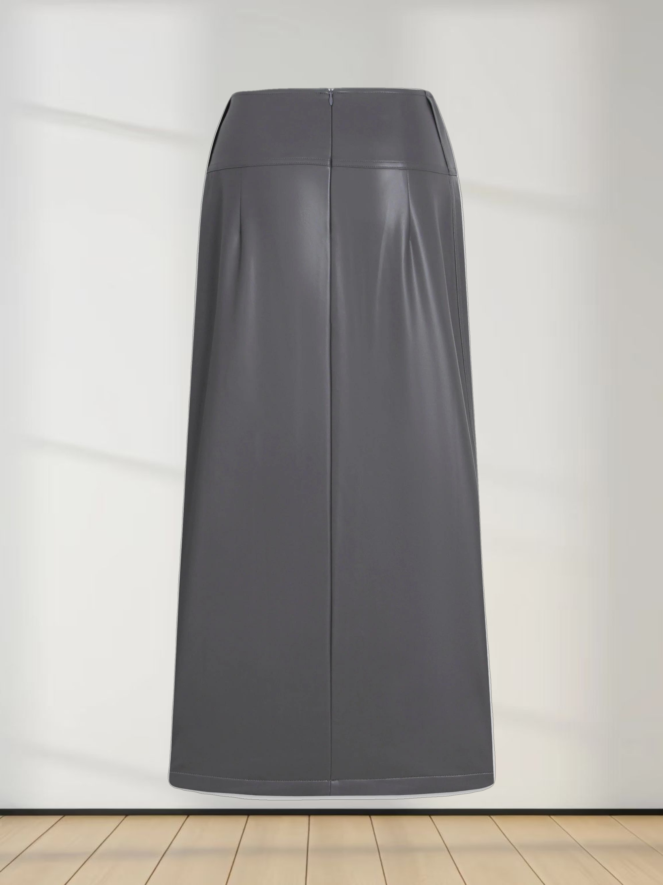 Leather Inverted Pleat Skirt-Grey