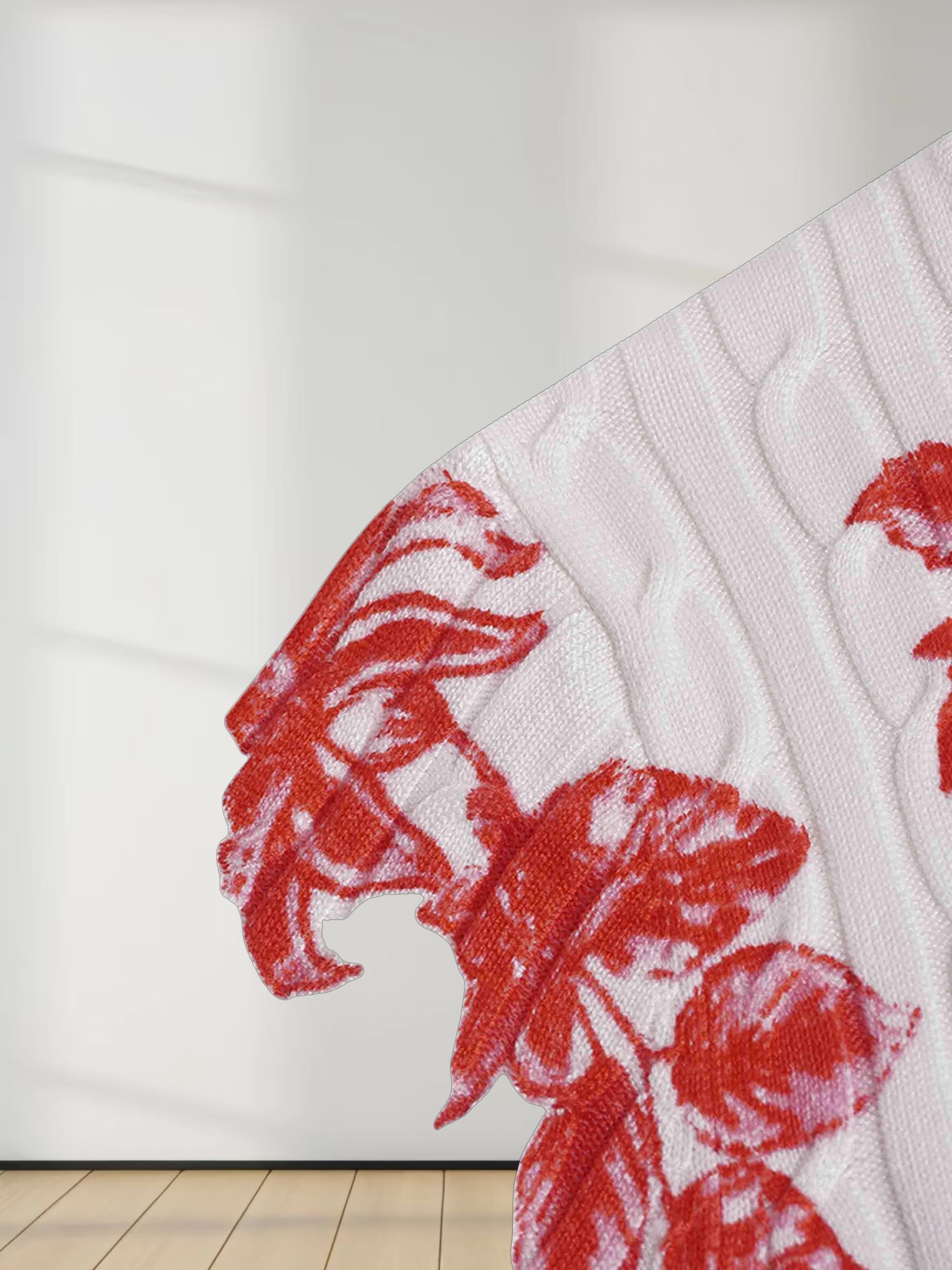 Printed Cable Knit Sweater- Salmon Floral