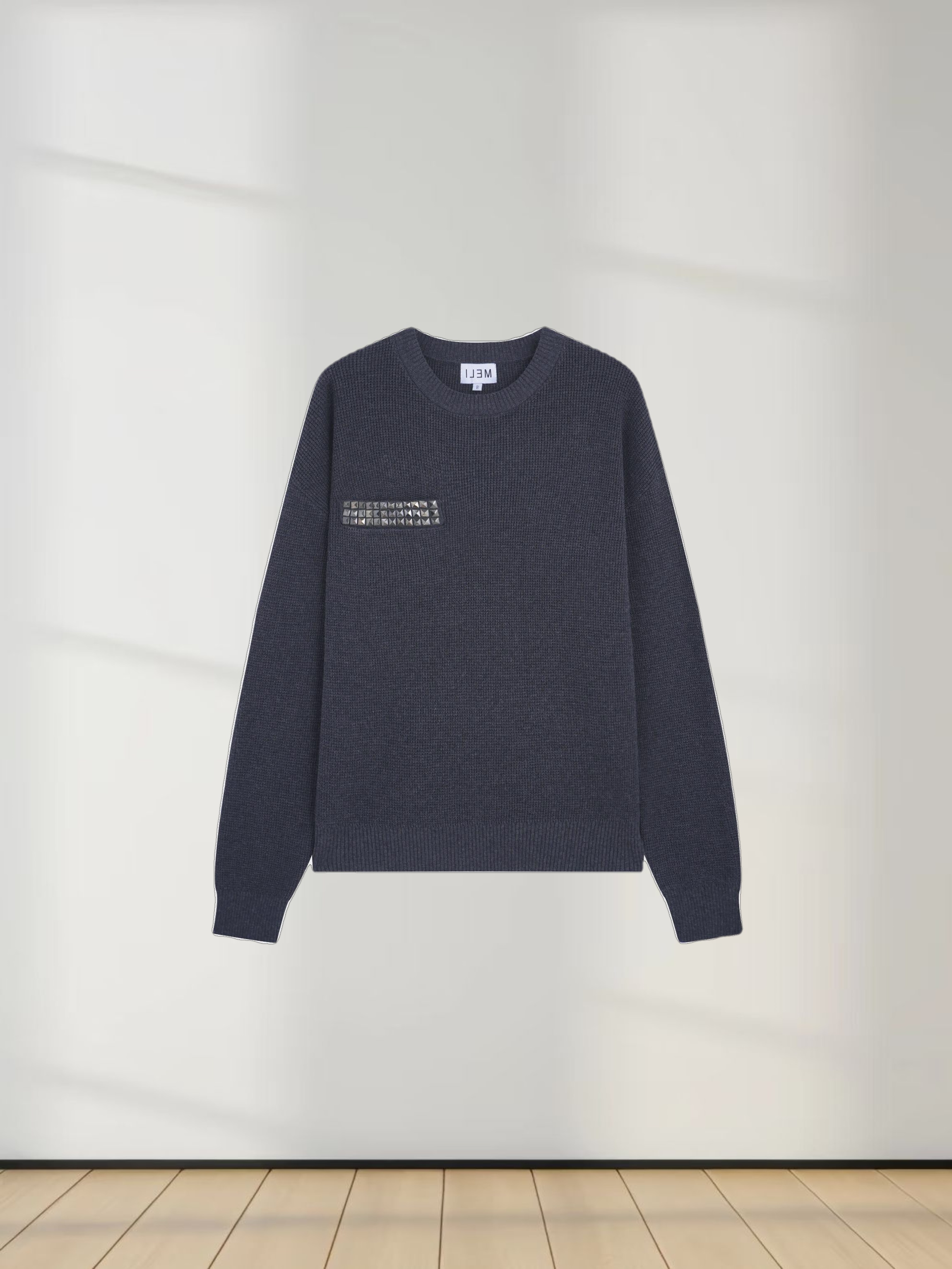 Waffle Pocket Sweater-Grey