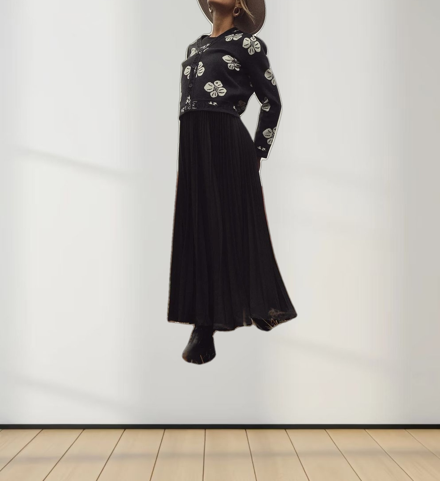 Pleated Slip Dress-Navy