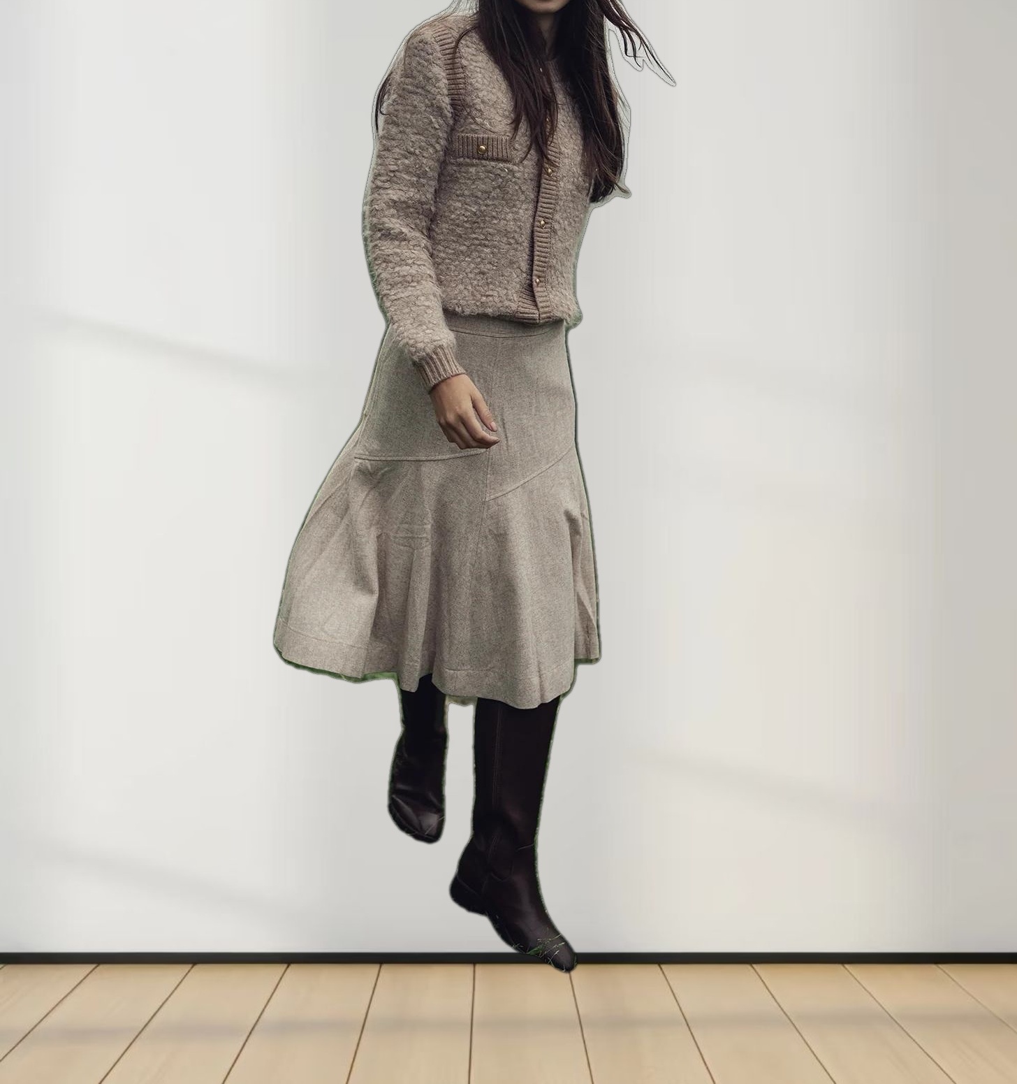 Ribbed Knit Mohair Cardigan Jacket-Camel