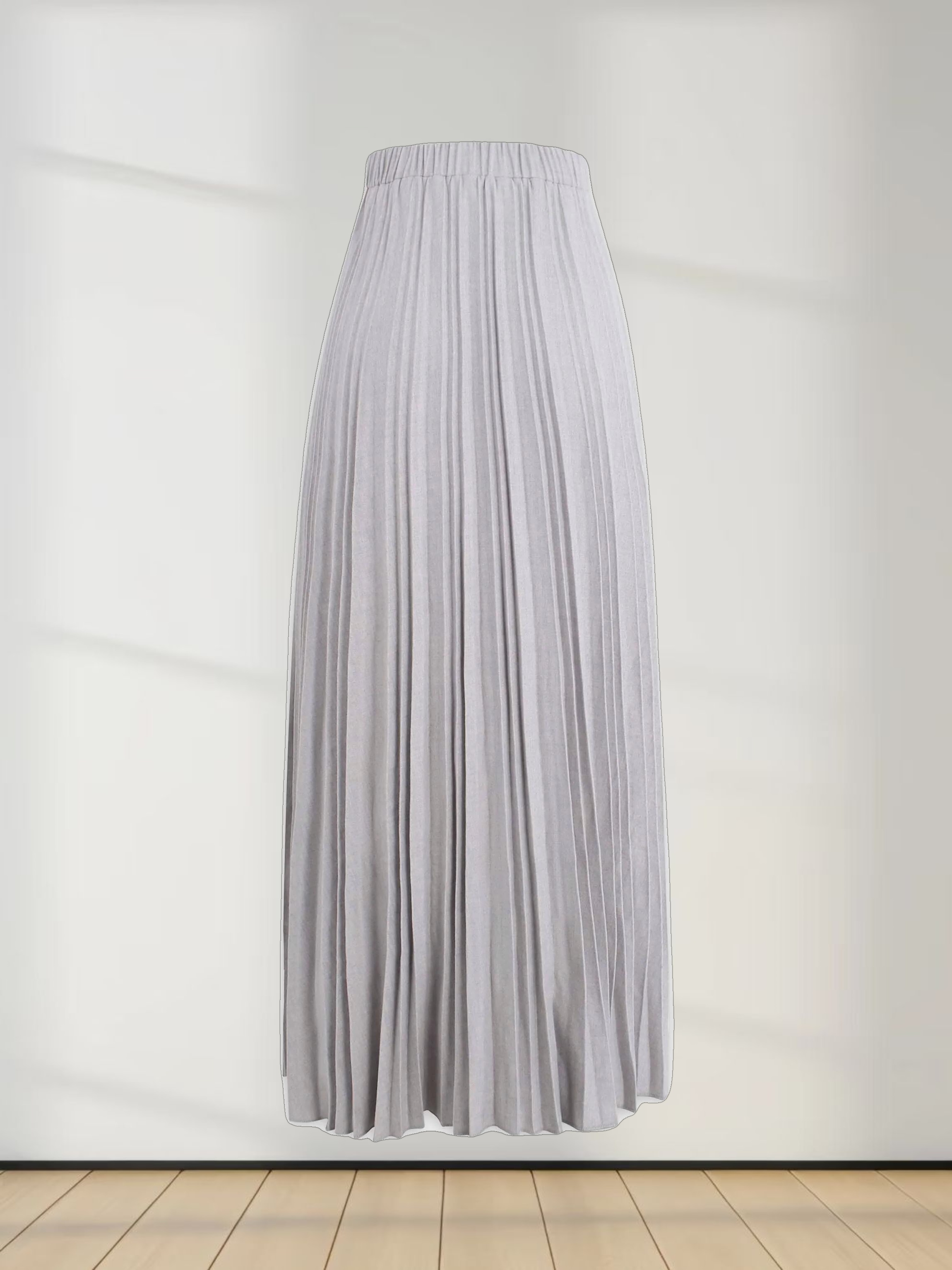 Wool Blend Pleated Skirt-Light Grey