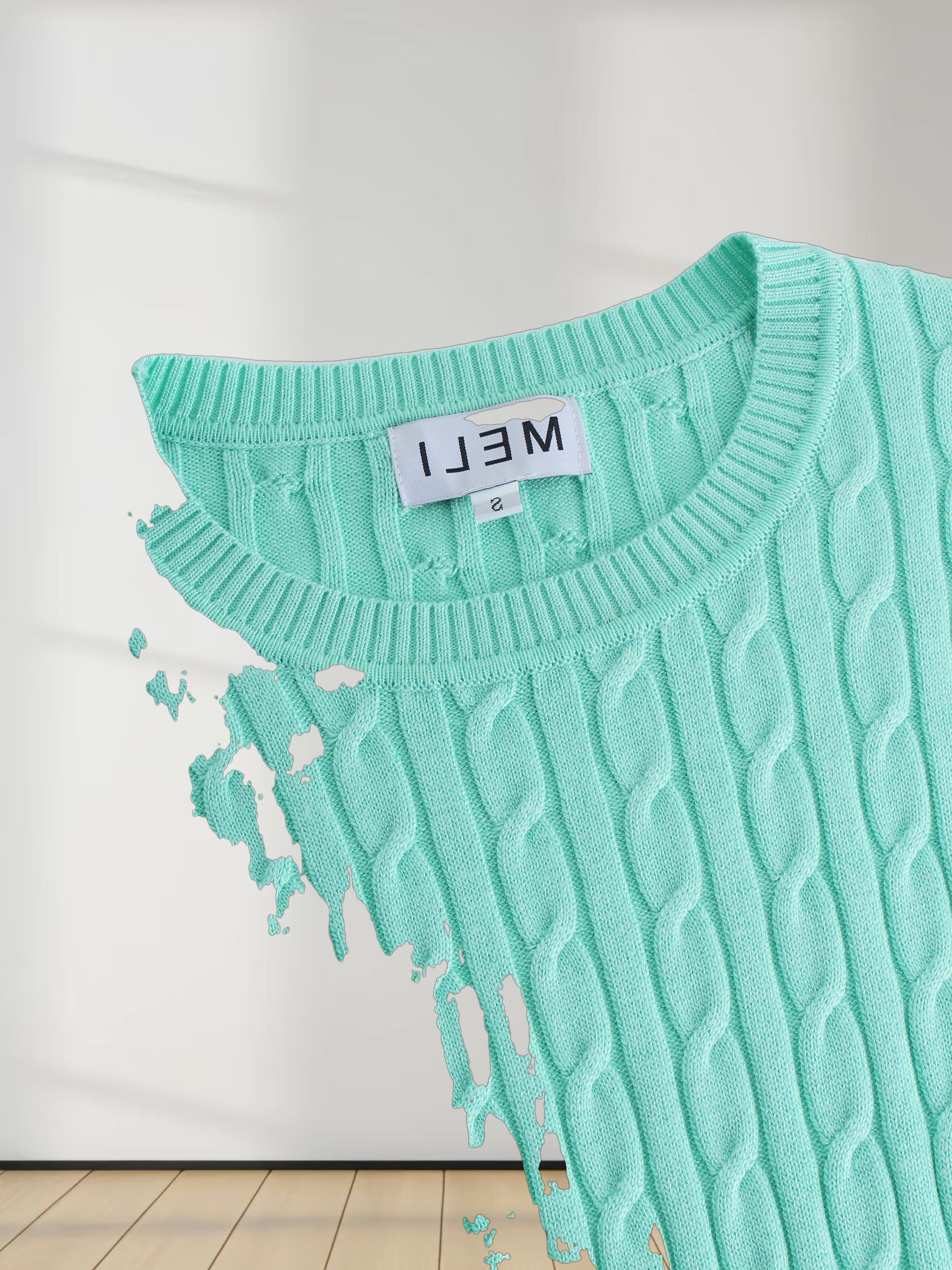 Knit Cable Sweater-Mint