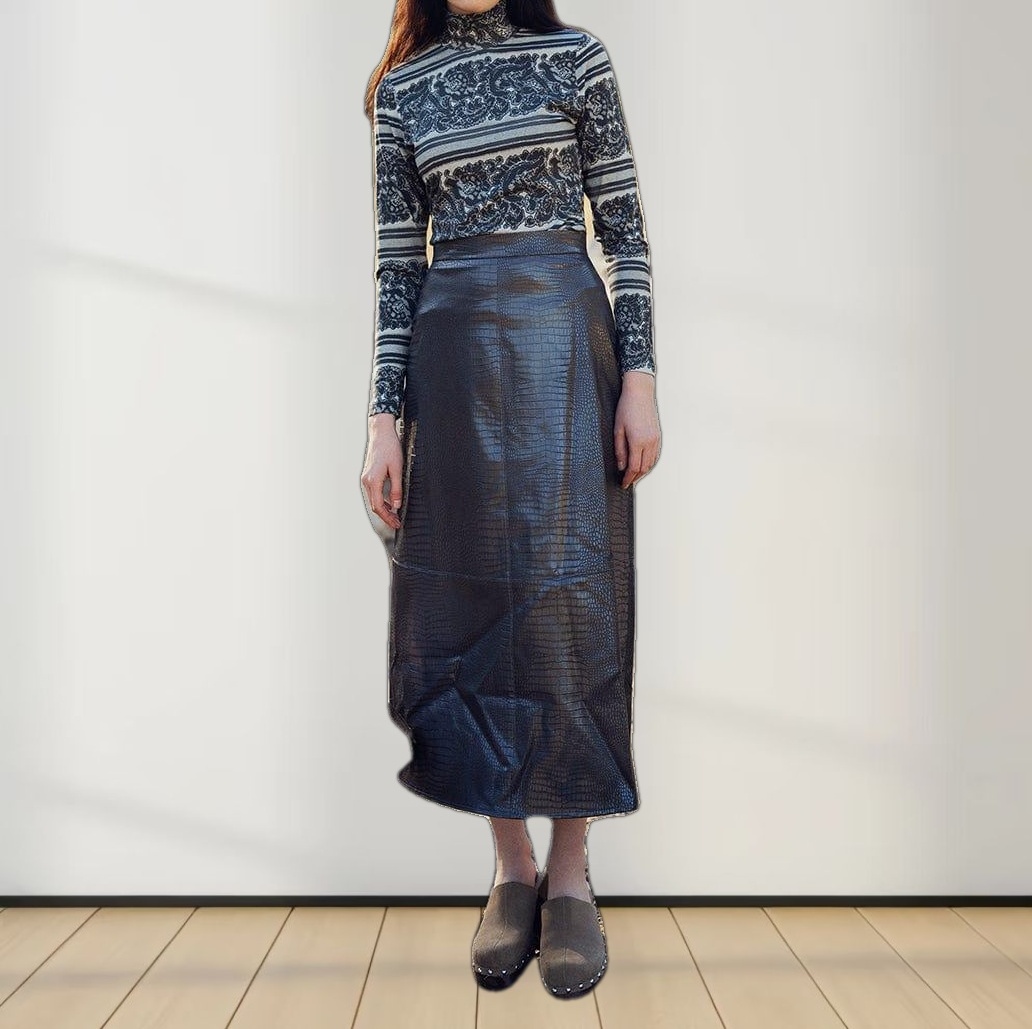 Croc Leather Skirt-Grey