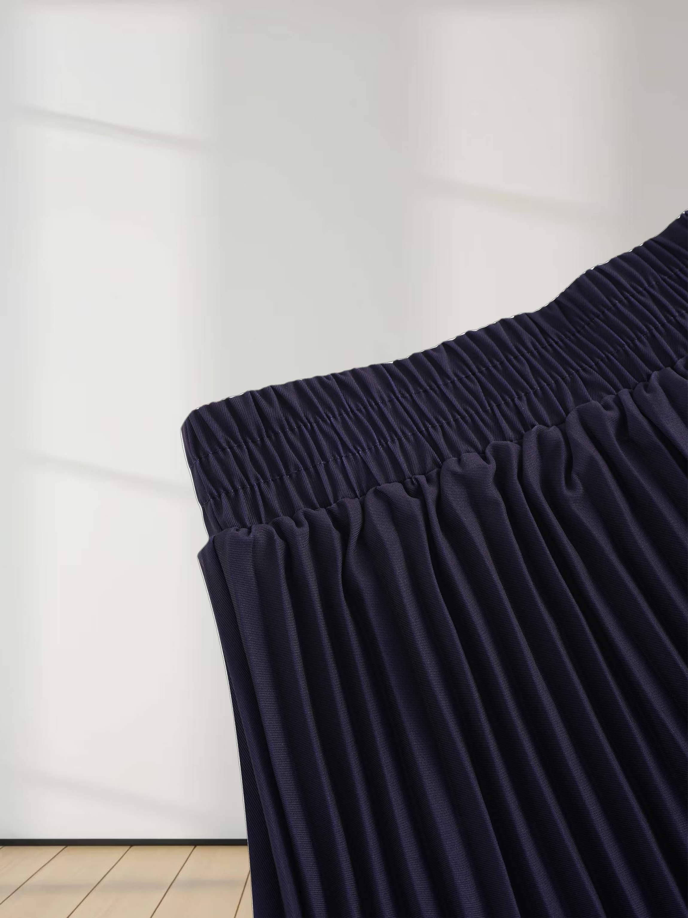 Mix Pleat Striped Skirt-Navy/Cream