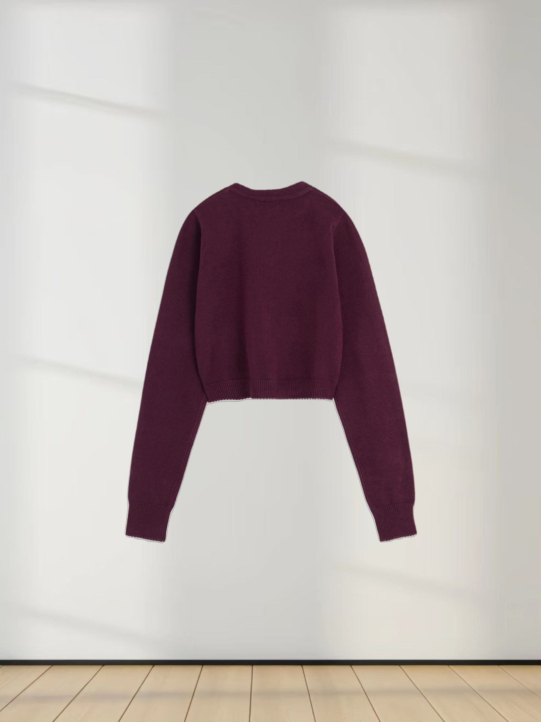 Trim Detail Crew Crop Cardigan-Burgundy