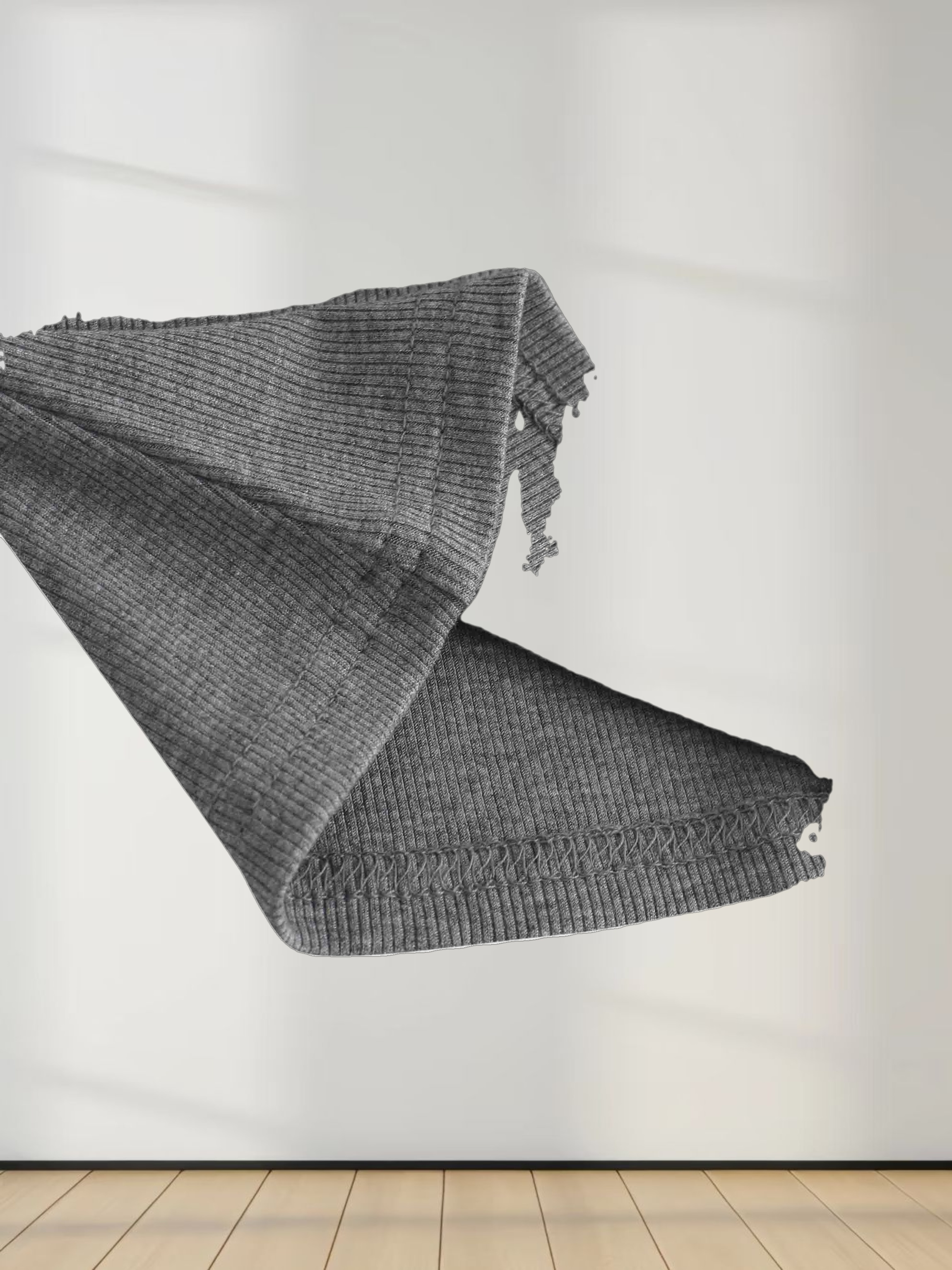 RIBBED HIGH V LS-GREY