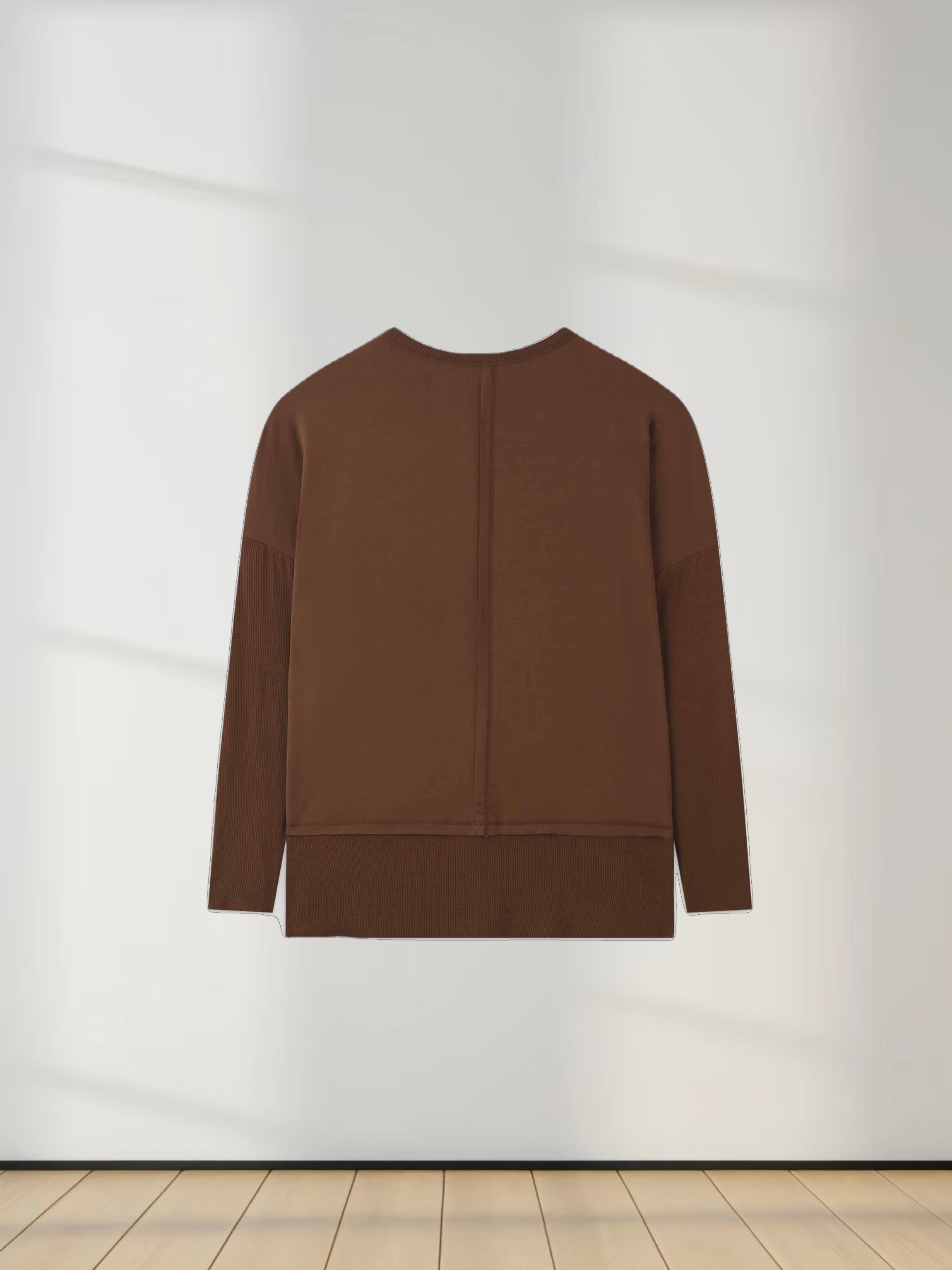 RIBBED BOTTOM T-SHIRT-MOCHA BROWN