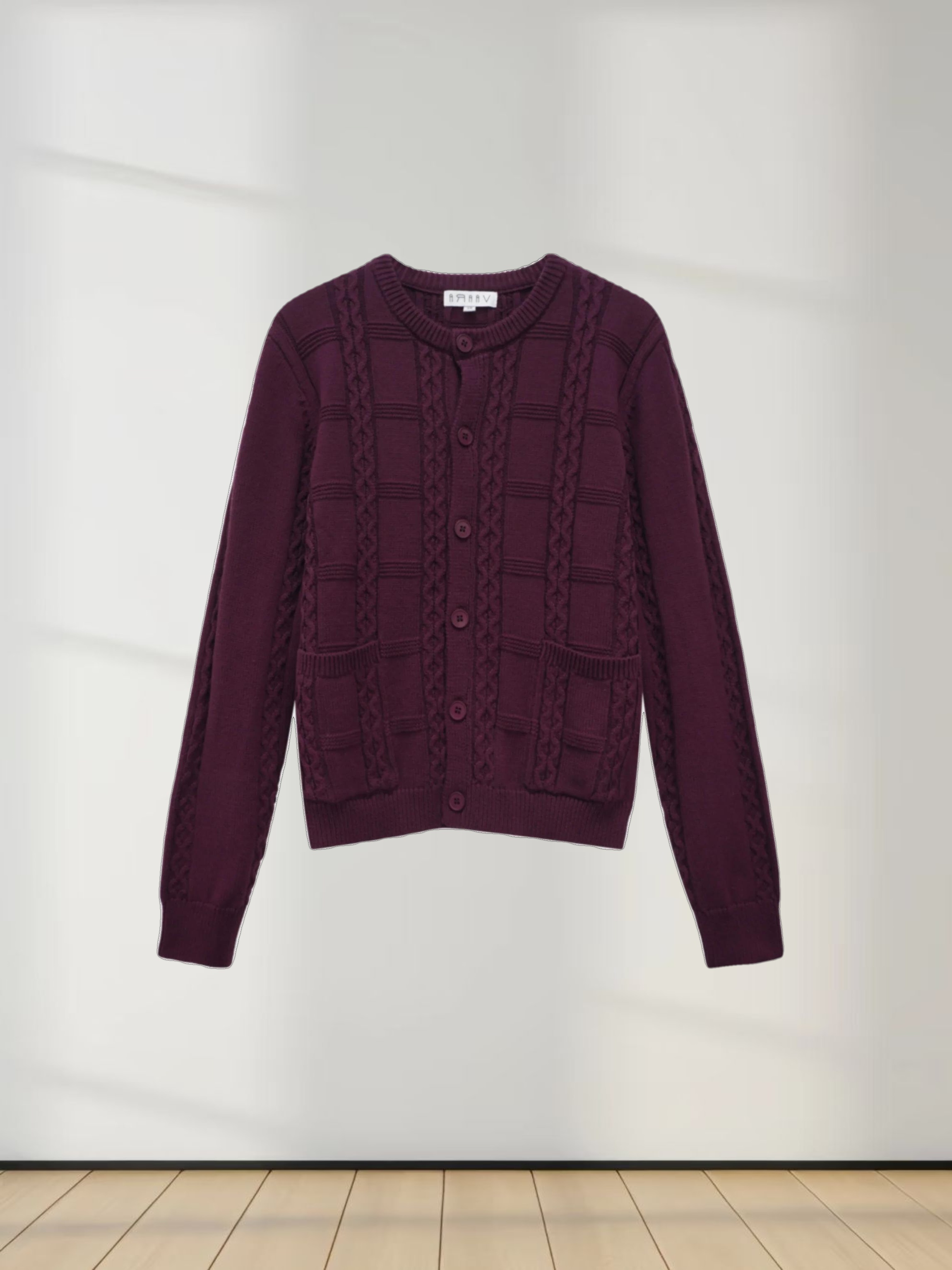Cable Design Cardigan-Burgundy