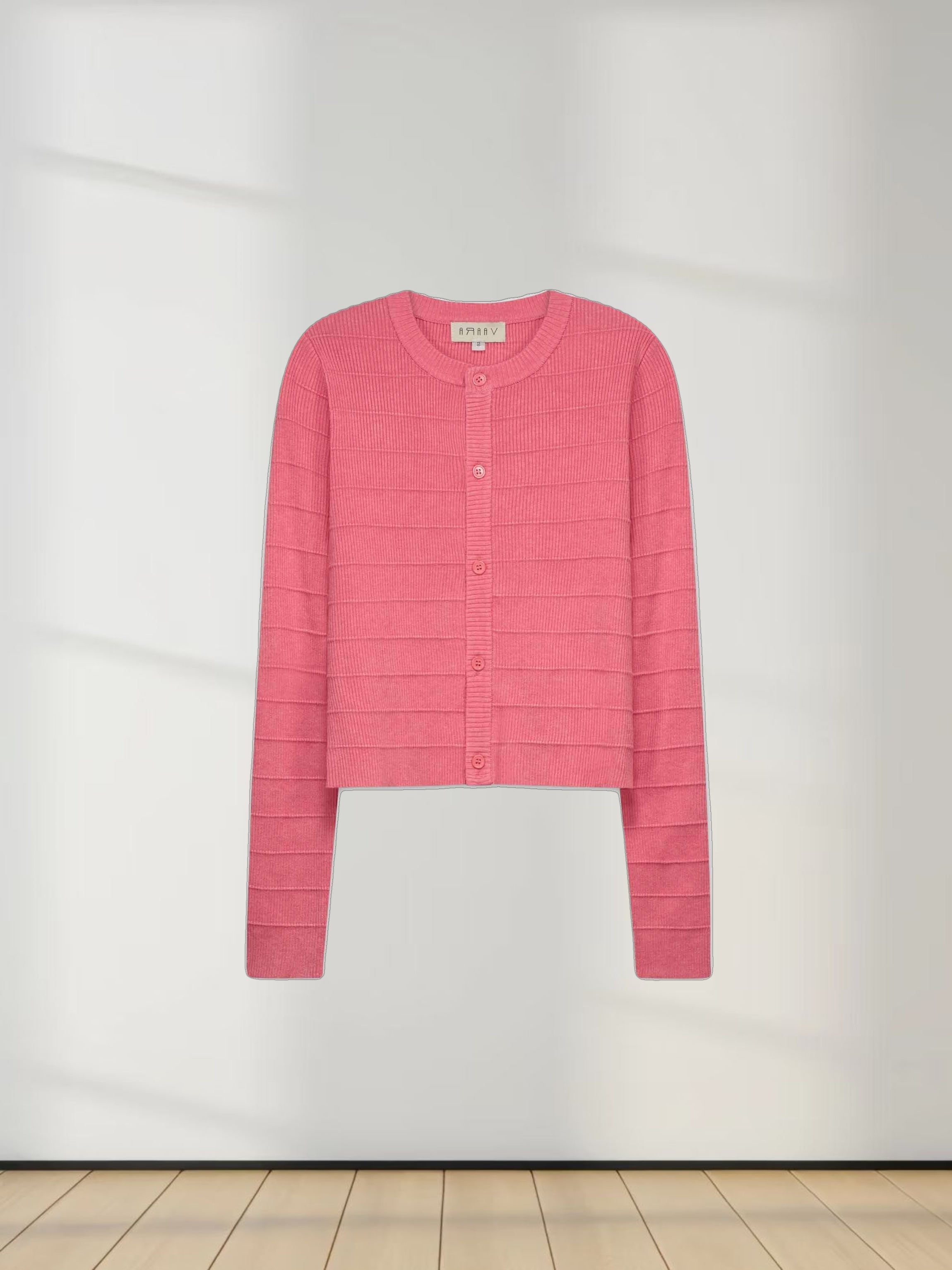 RIBBED CROPPED CARDIGAN-ROSE