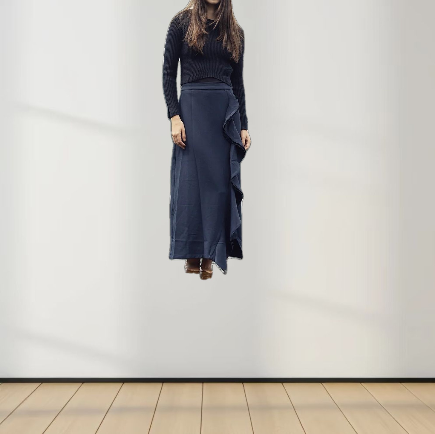 Side Ruffle Skirt-Navy