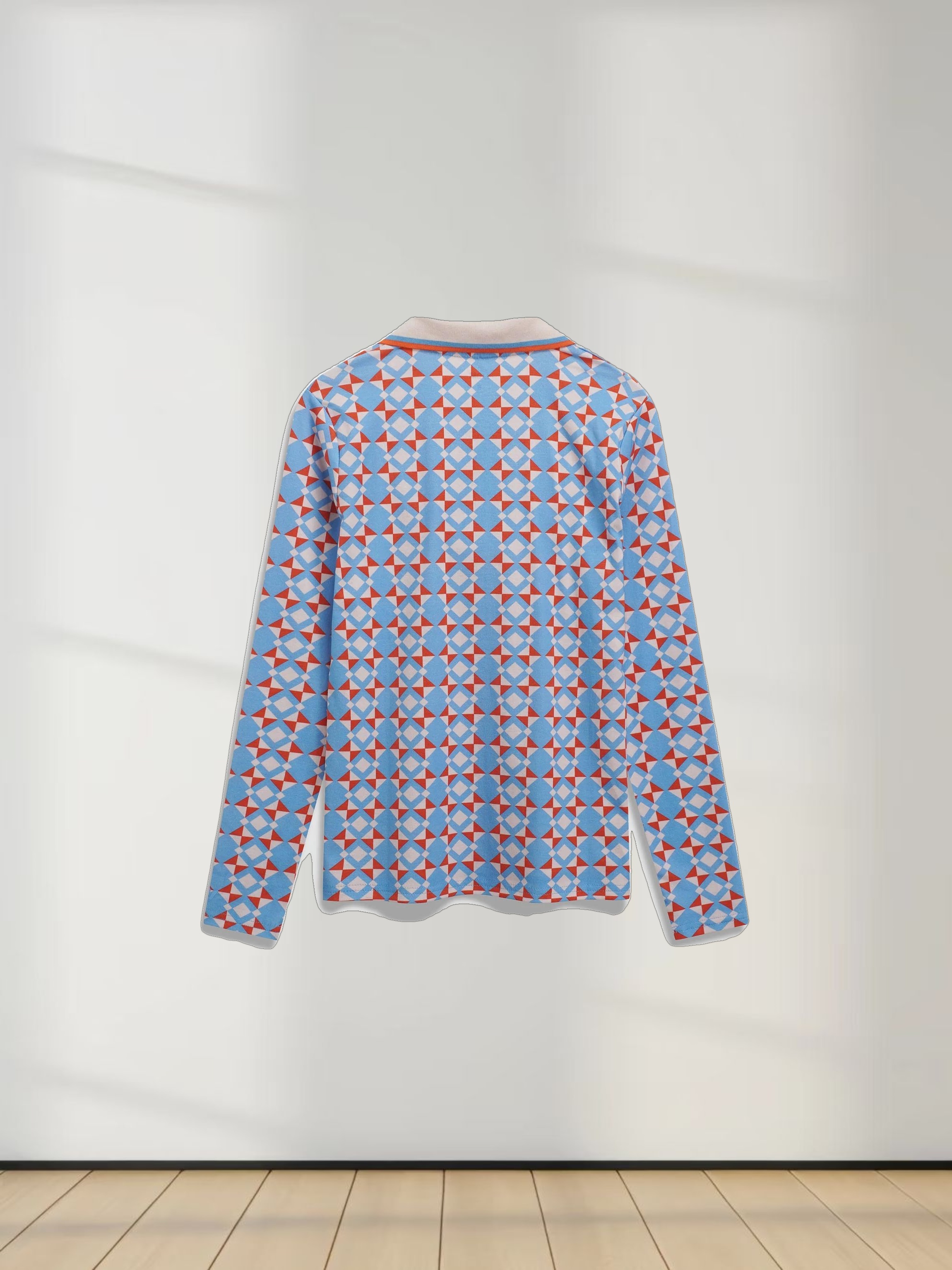 Printed Collar Snap Tee-Kaleidoscope Geo