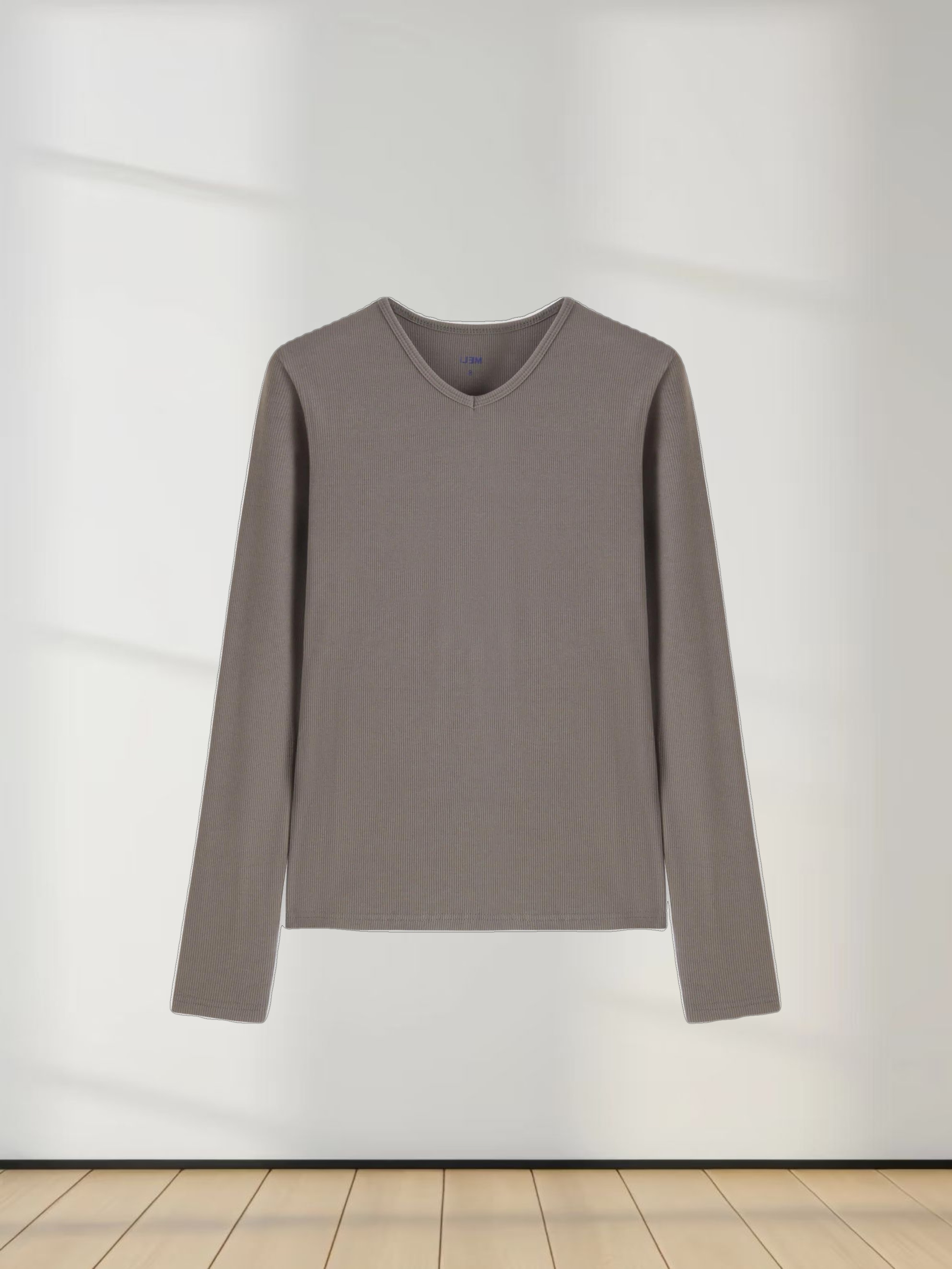 High V Ribbed Tee LS-Olive