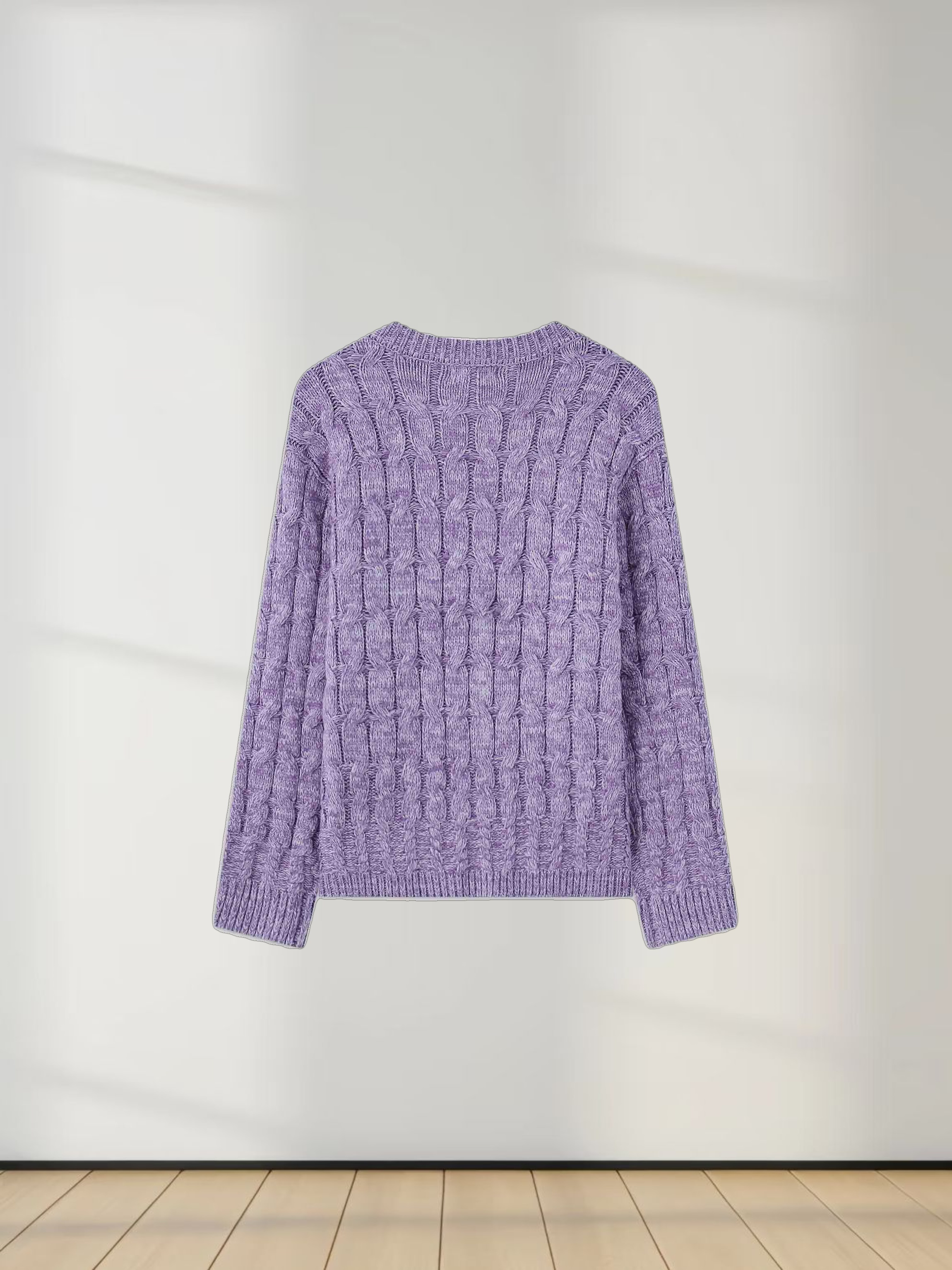 Chunky Heathered Cable sweater-Lavender/White