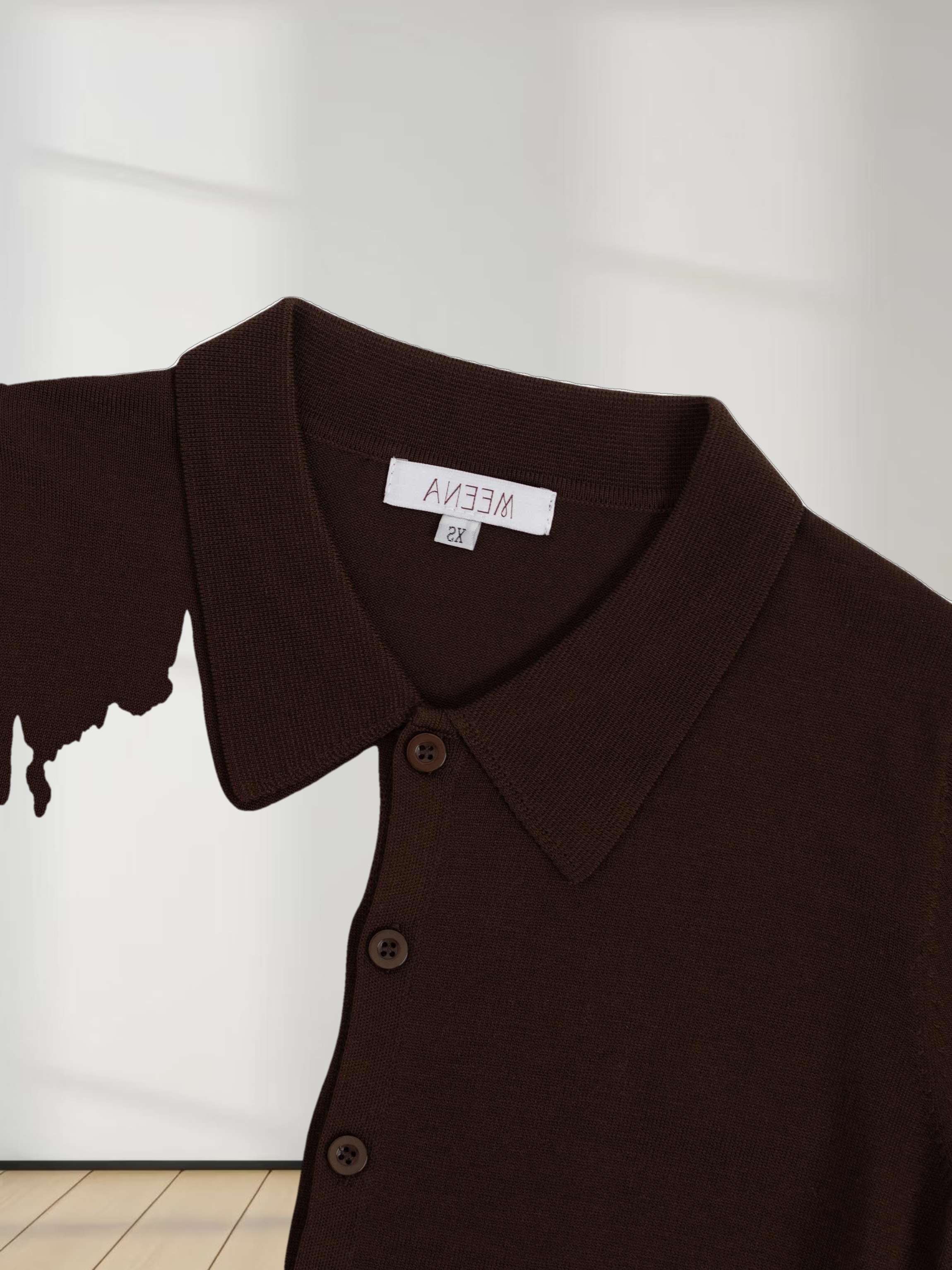 Wool Blend Collared Cardigan-Brown
