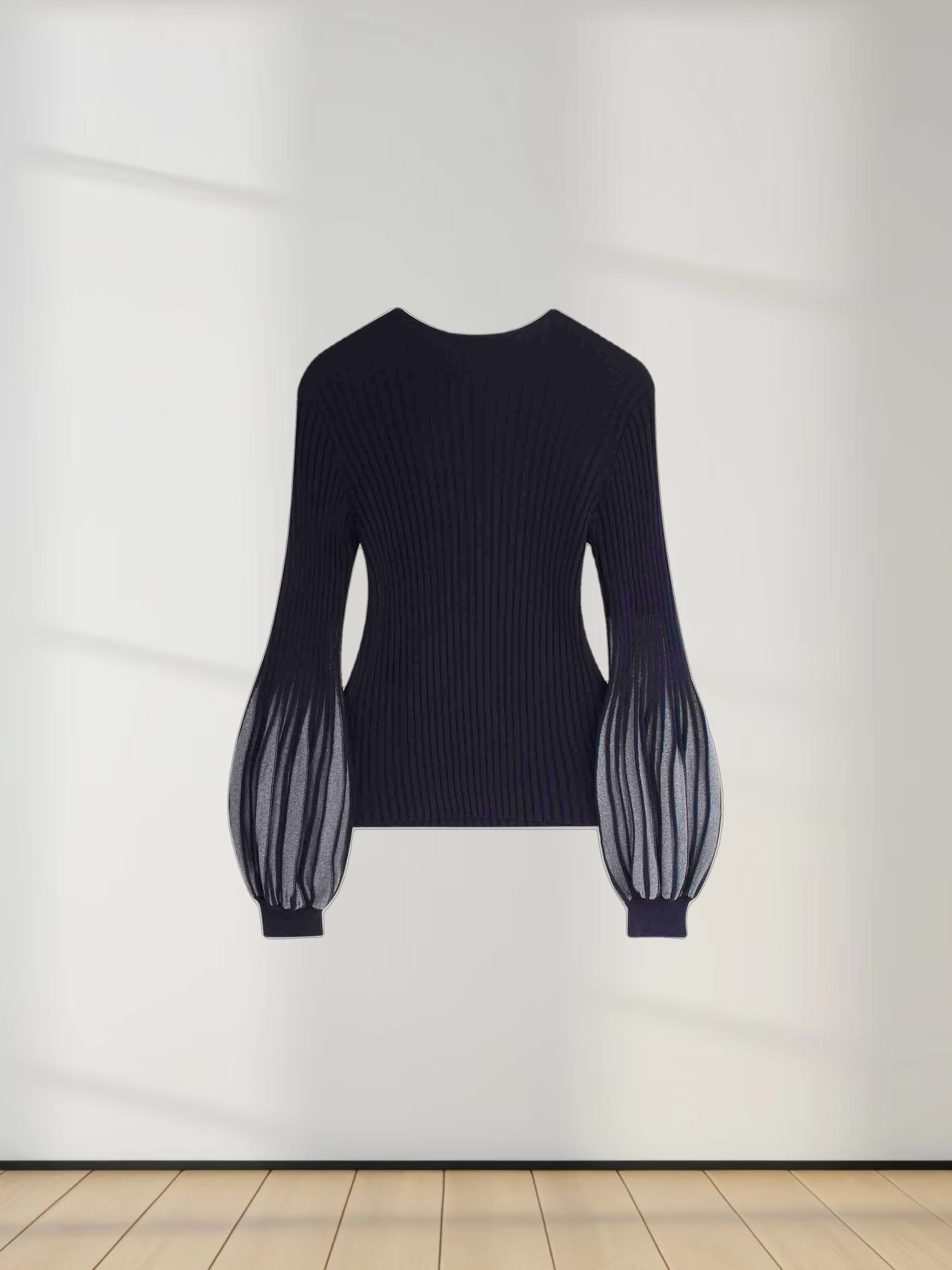 Balloon Sleeve Sweater-Navy/Heather