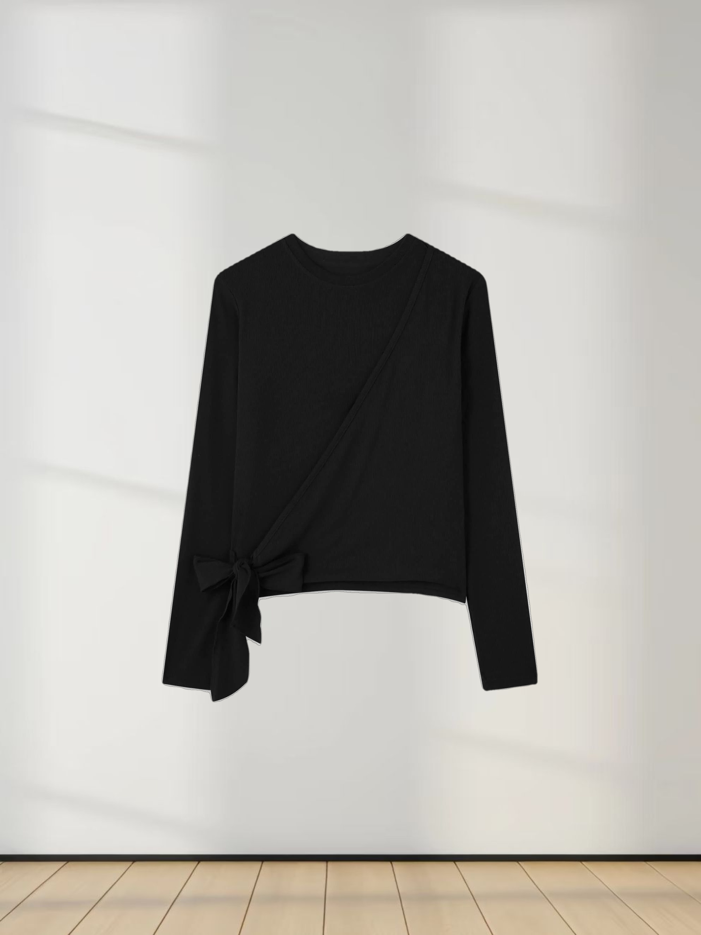 RIBBED WRAP TEE-BLACK