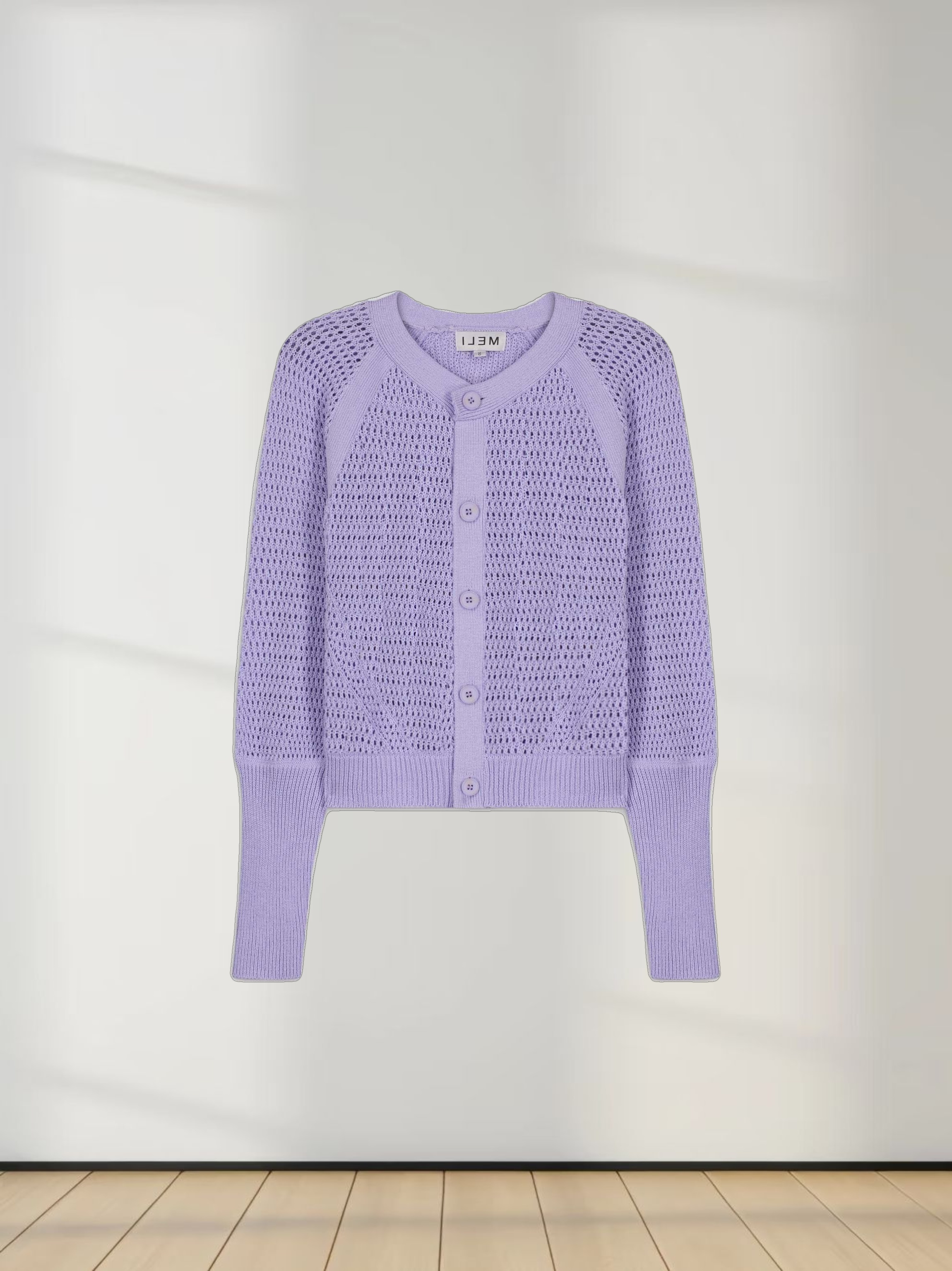 CROCHET CREW CARDIGAN-LAVENDER