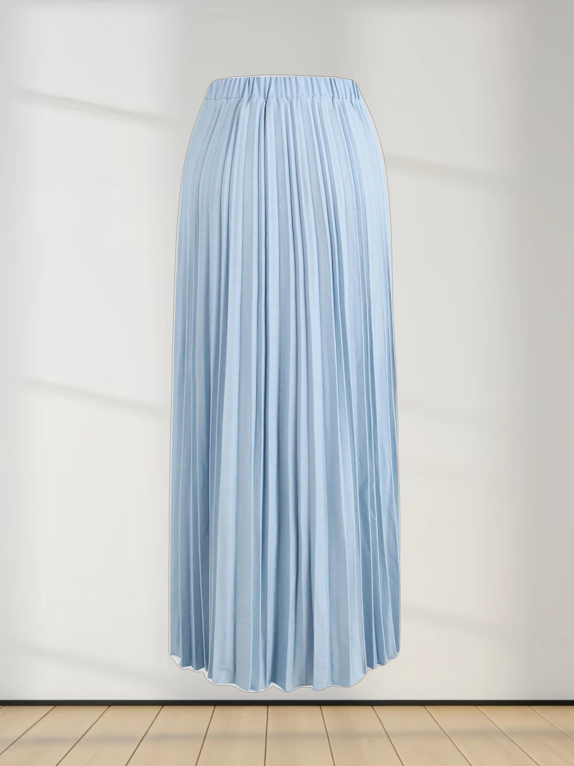 Denim Pleated Skirt-Light Blue