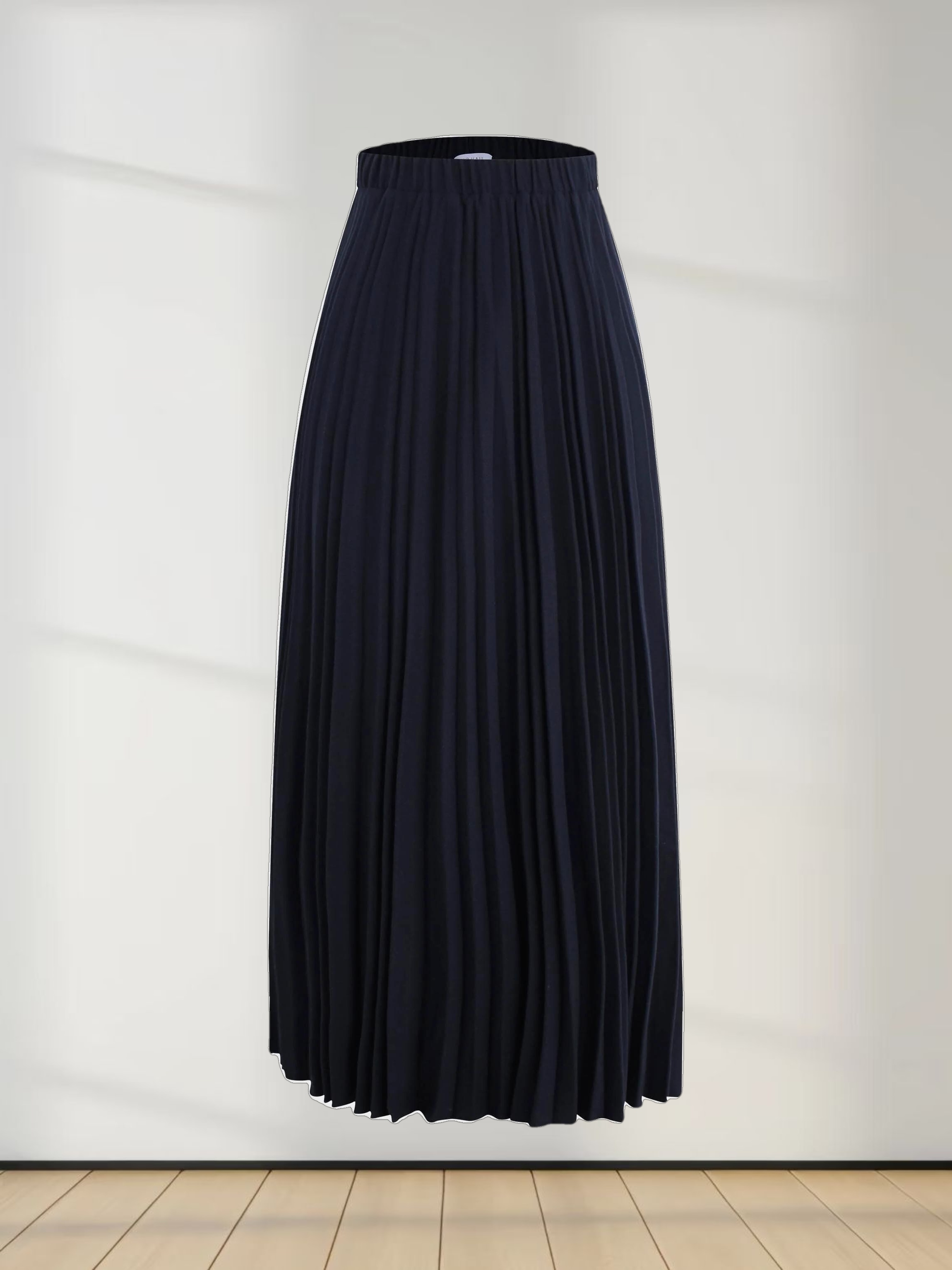Wool Blend Pleated Skirt-Navy