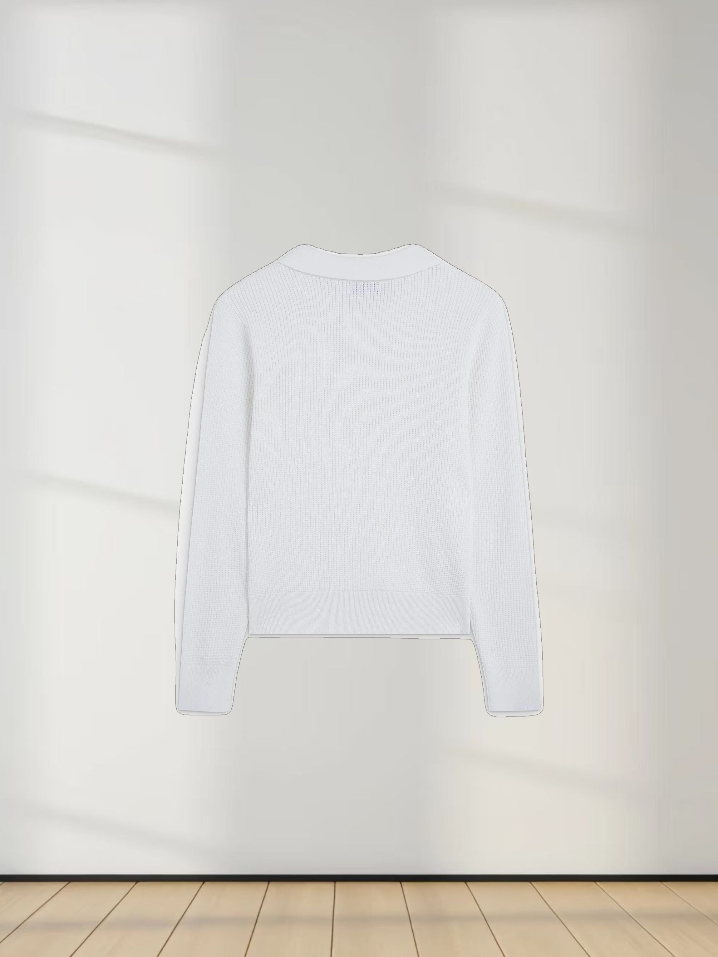 Waffle Collared Sweater-White