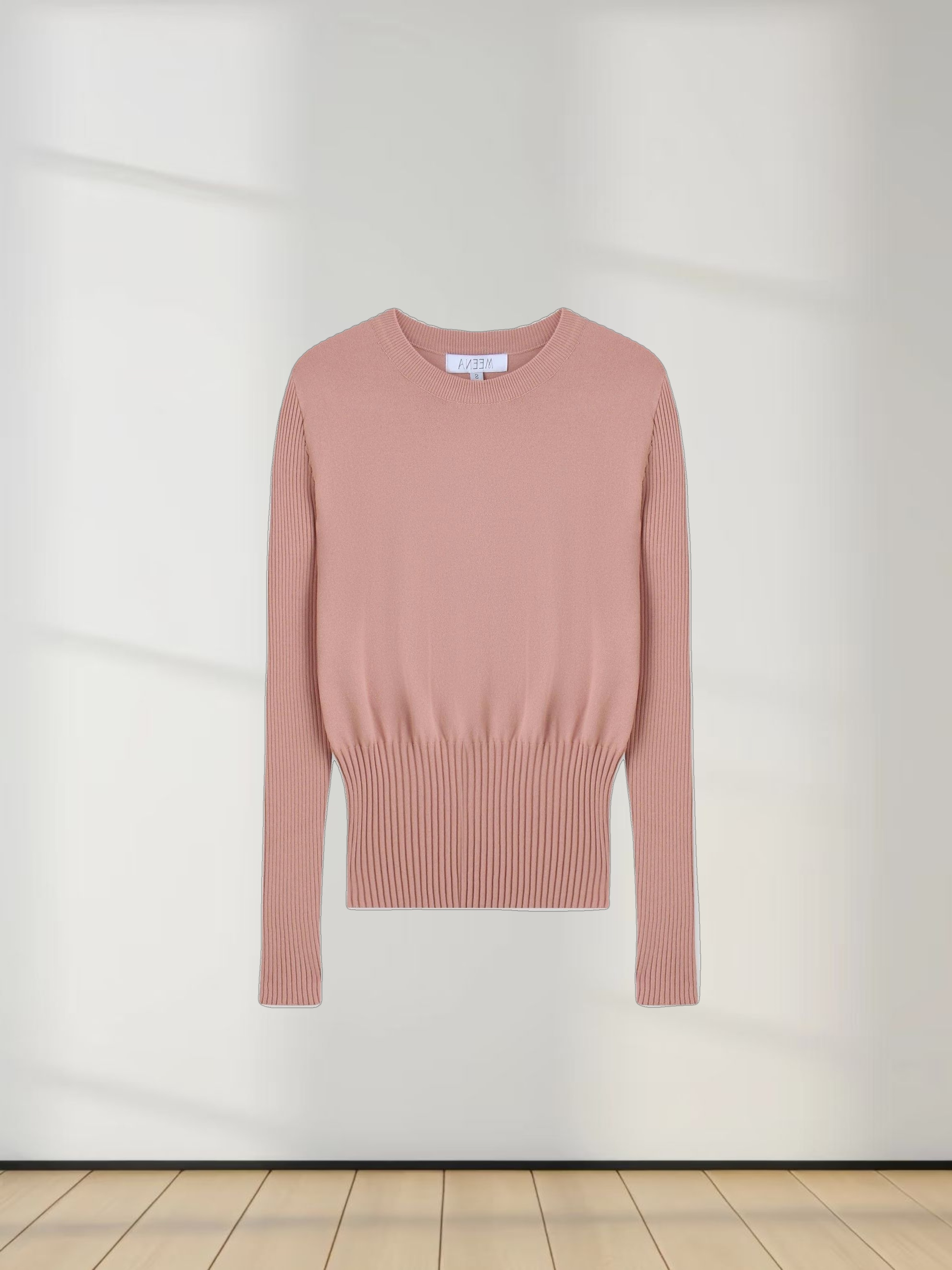 RIBBED WAISTED SWEATER-PEACH