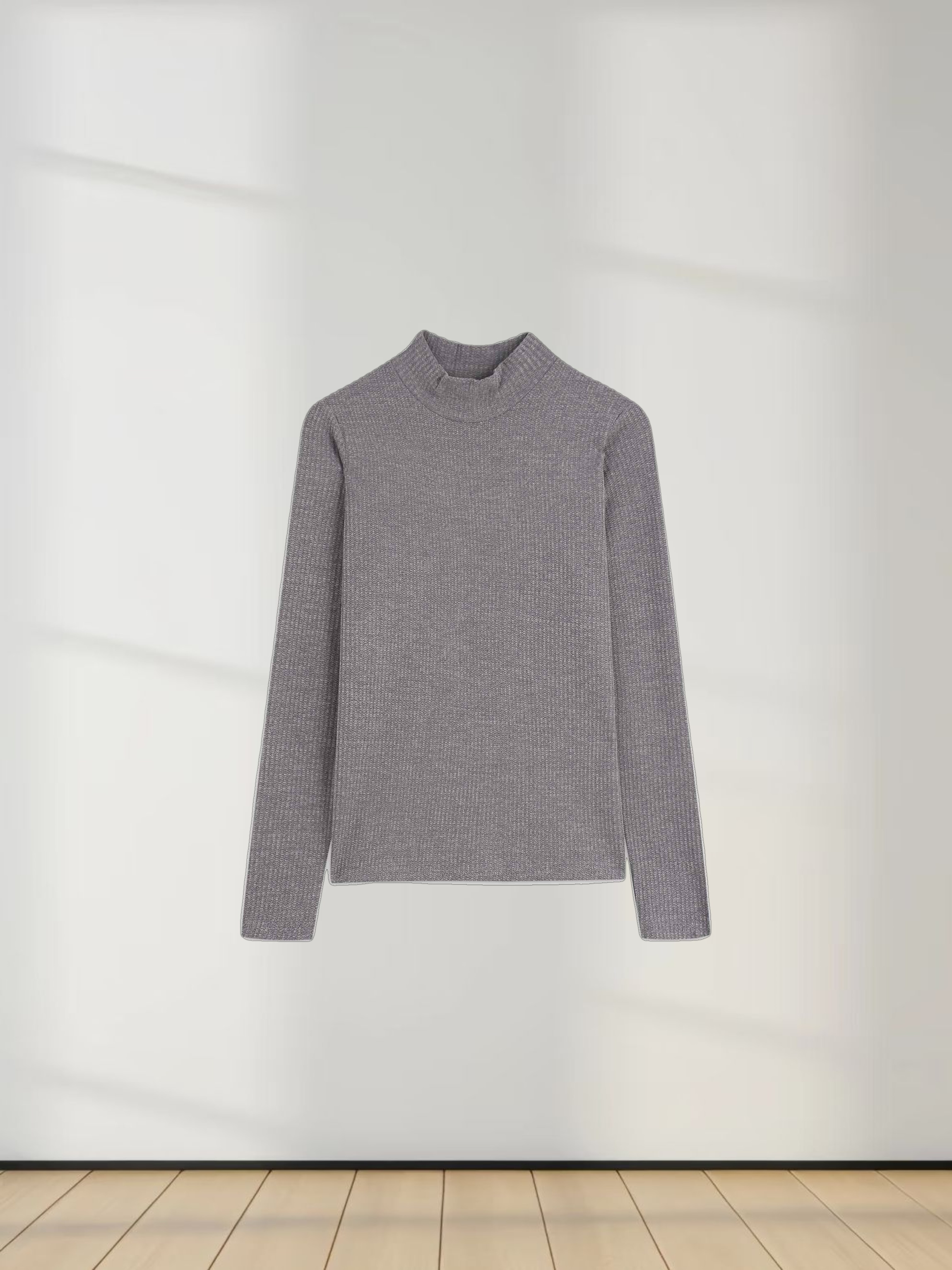 Textured Stretch Turtleneck-Grey