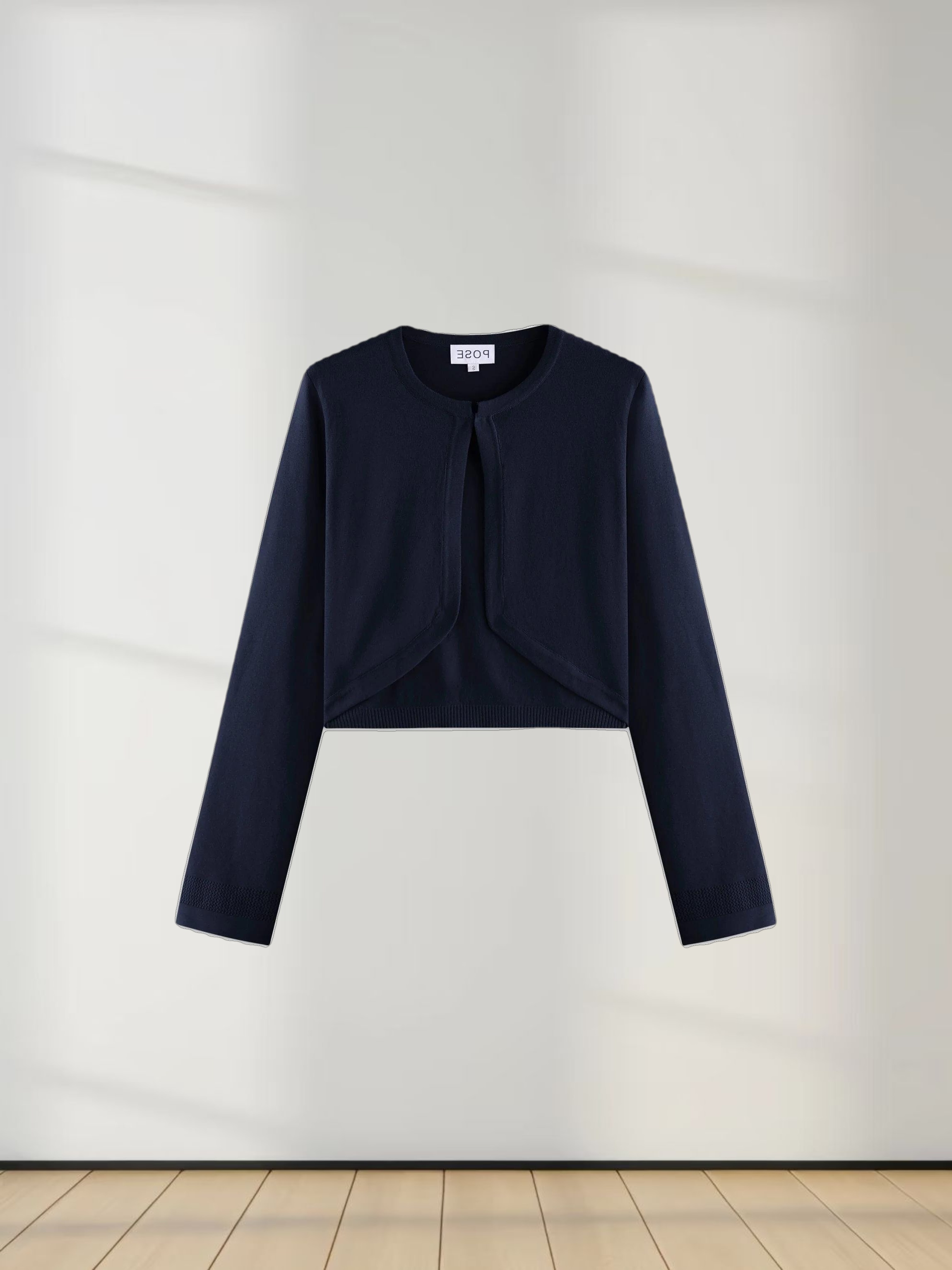 Flat Ribbed Trim Shrug-Navy