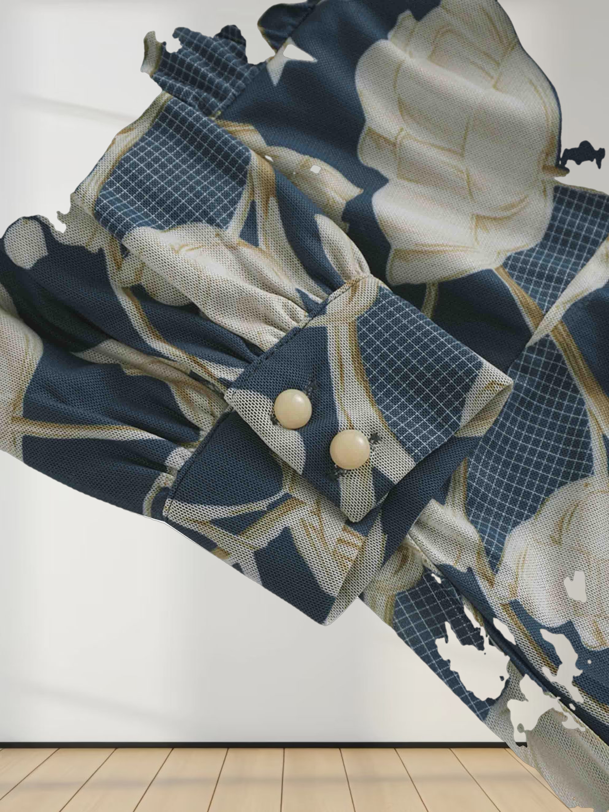 Waist Yoke Dress-Mesh Turquoise Floral