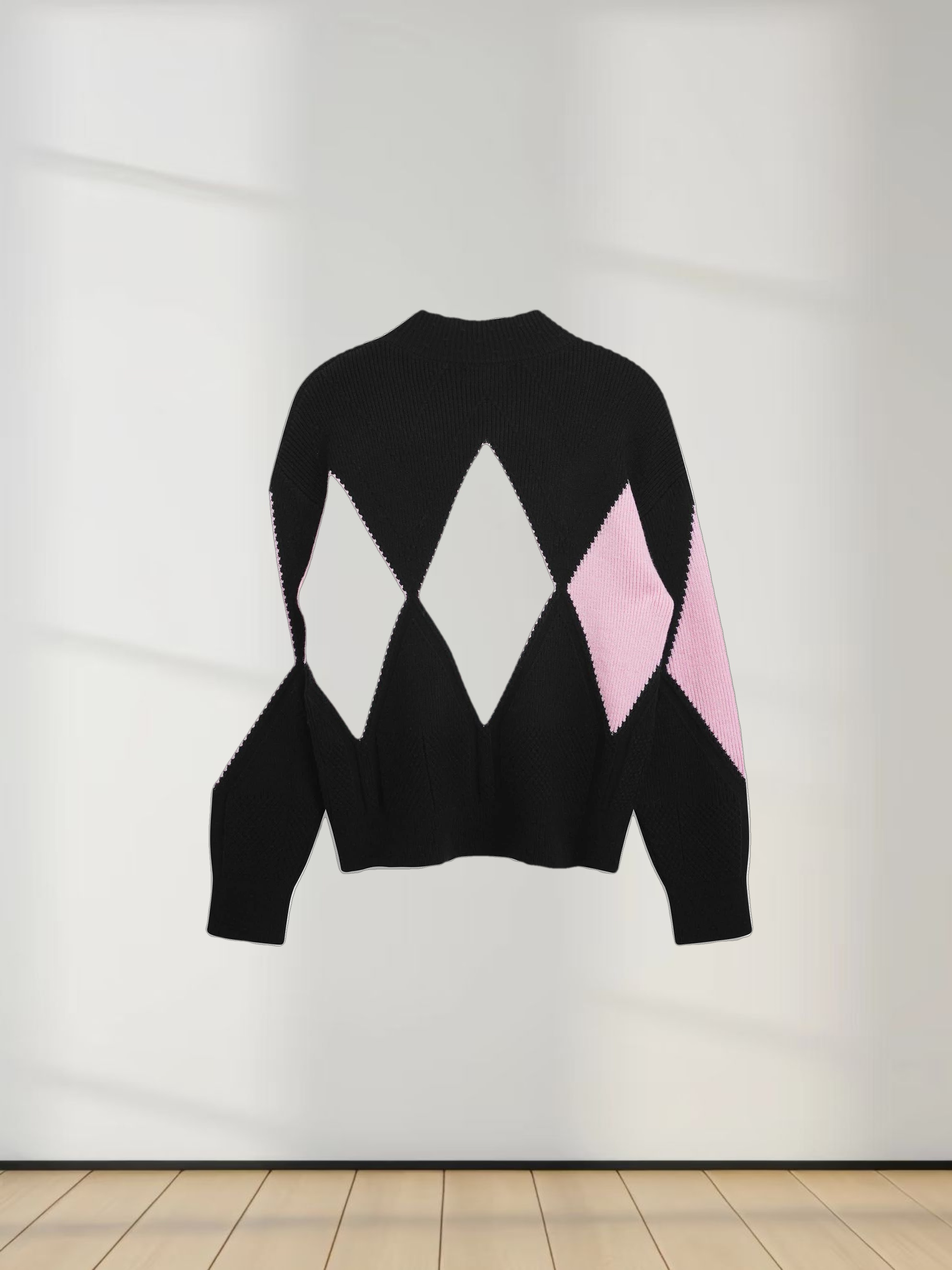 Center Diamond Sweater-Black/Pink