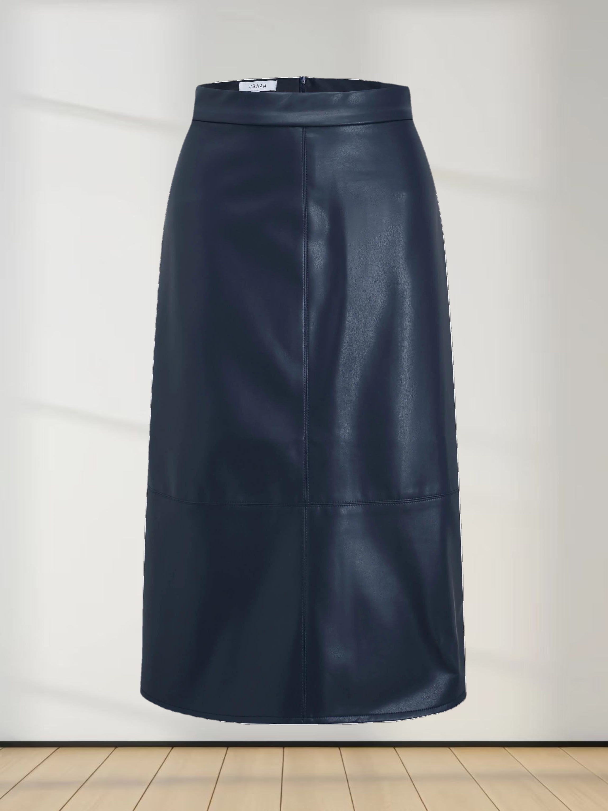 Short A-Line Seamed Faux Leather Skirt-Navy