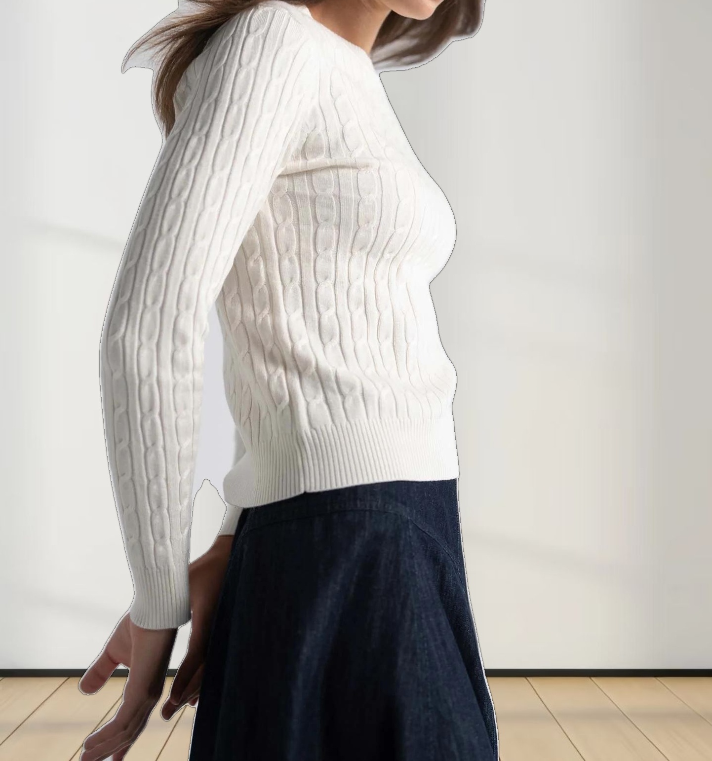 Knit Cable Sweater-White