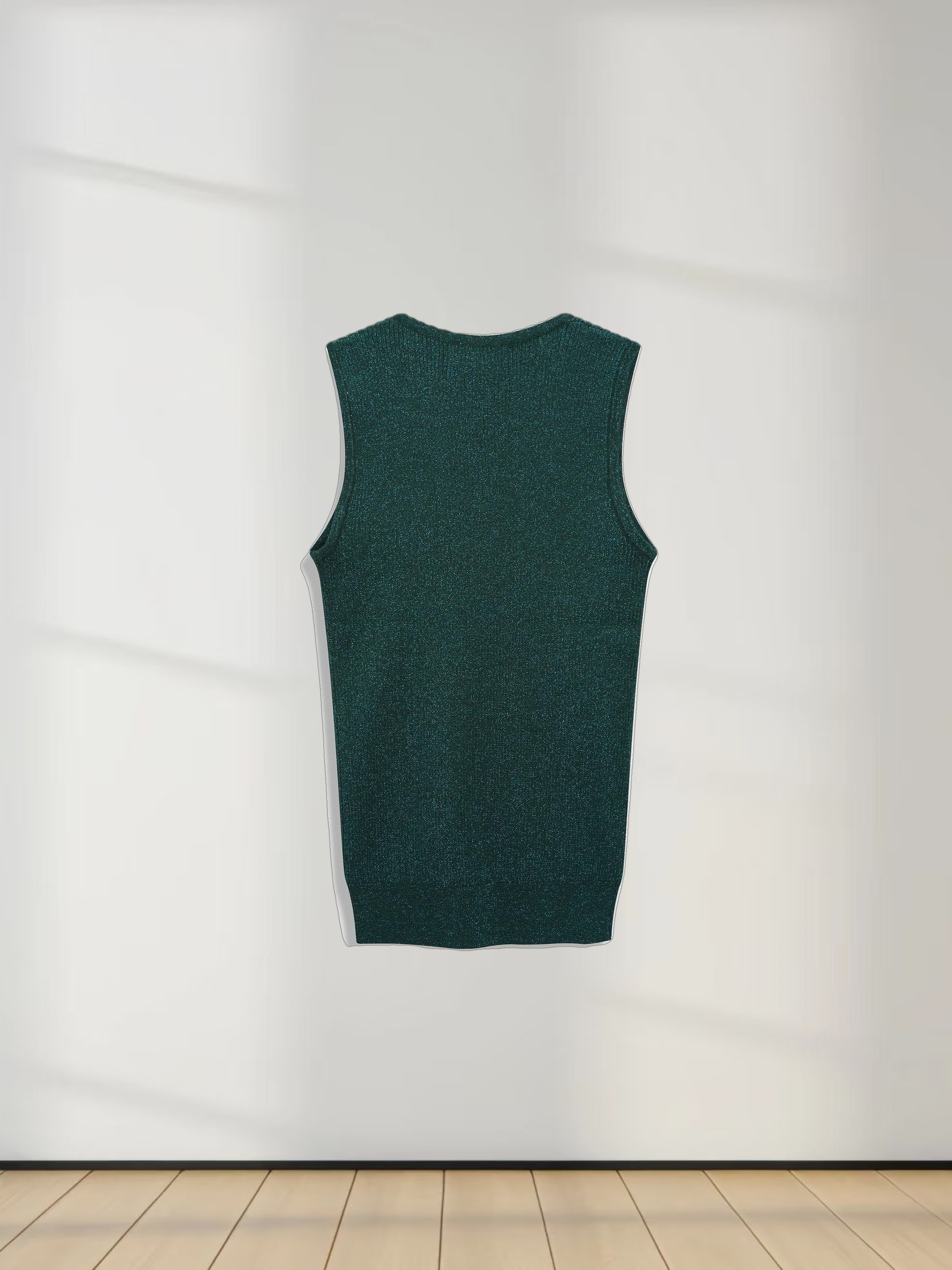 Lurex Sleeveless Sweater-Hunter Green