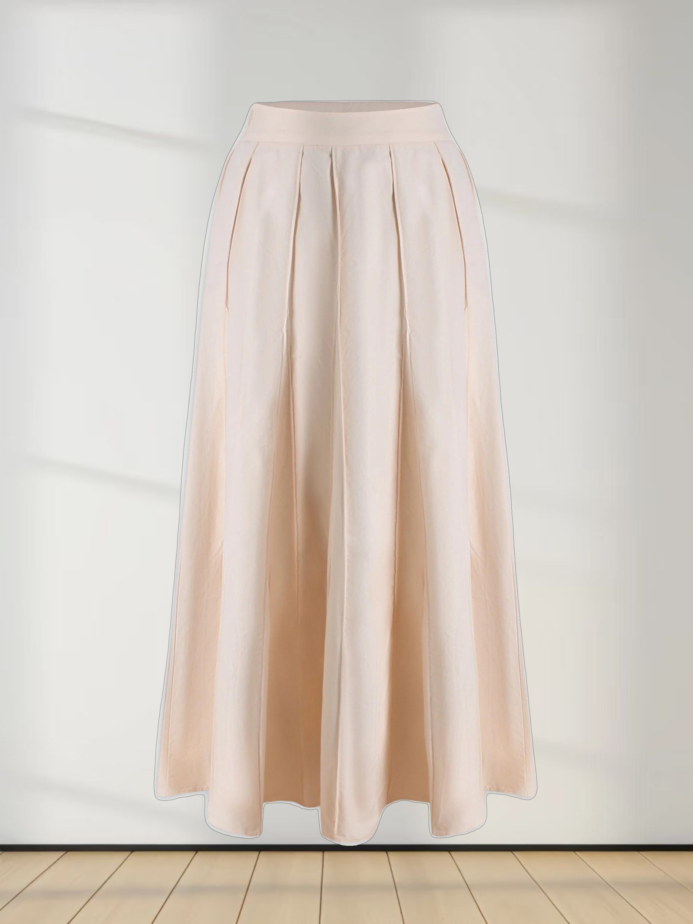 Cotton Pleated Skirt-Cream