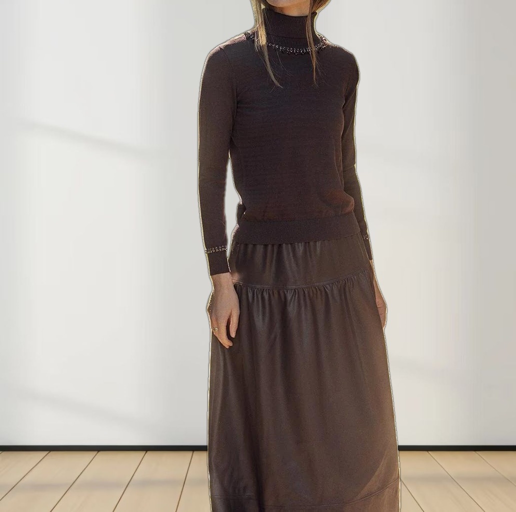 Drop Waist Leather Skirt-Plum