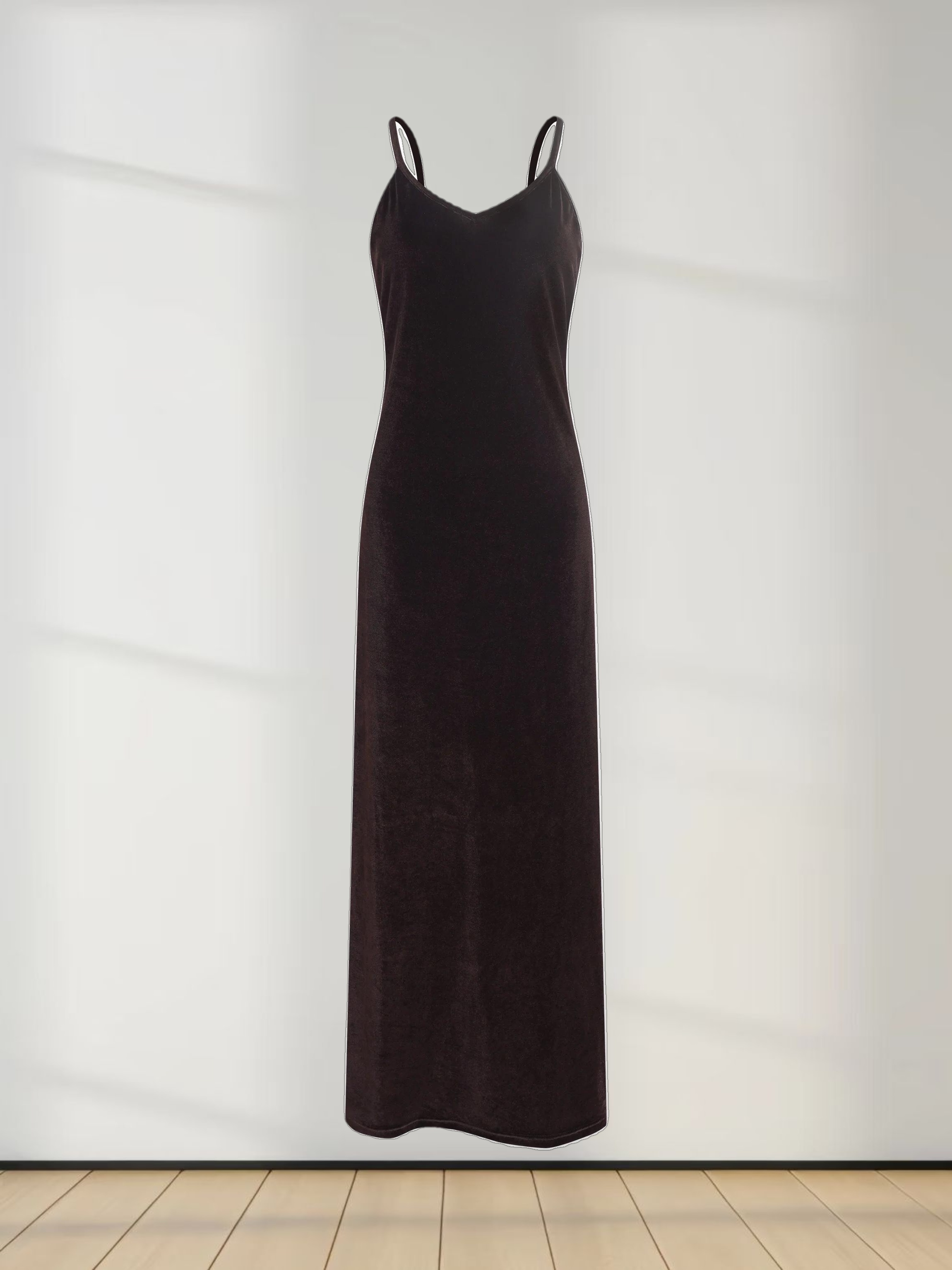 Ombre Velour Slip Dress-Brown