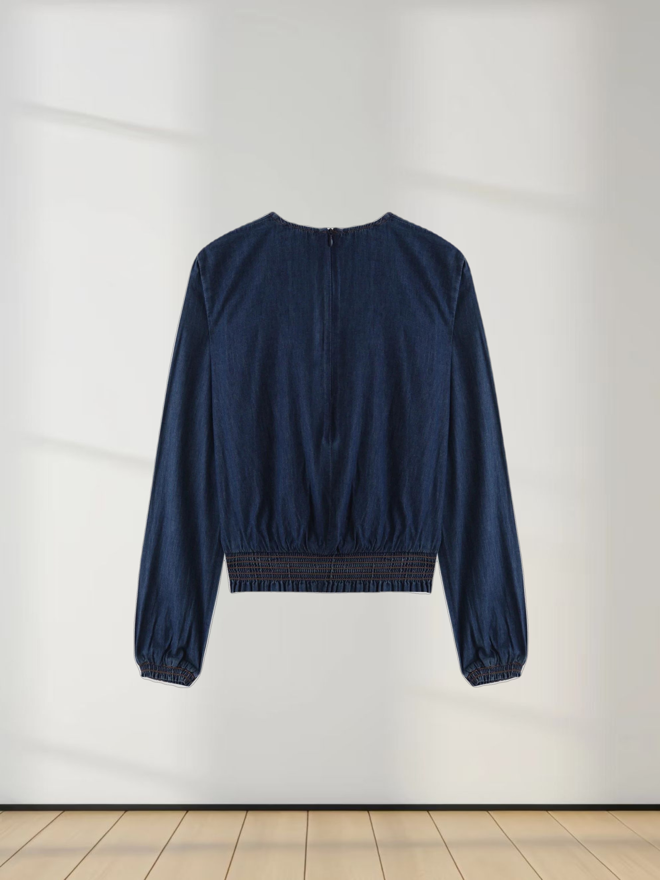 Waisted Denim Top-Blue