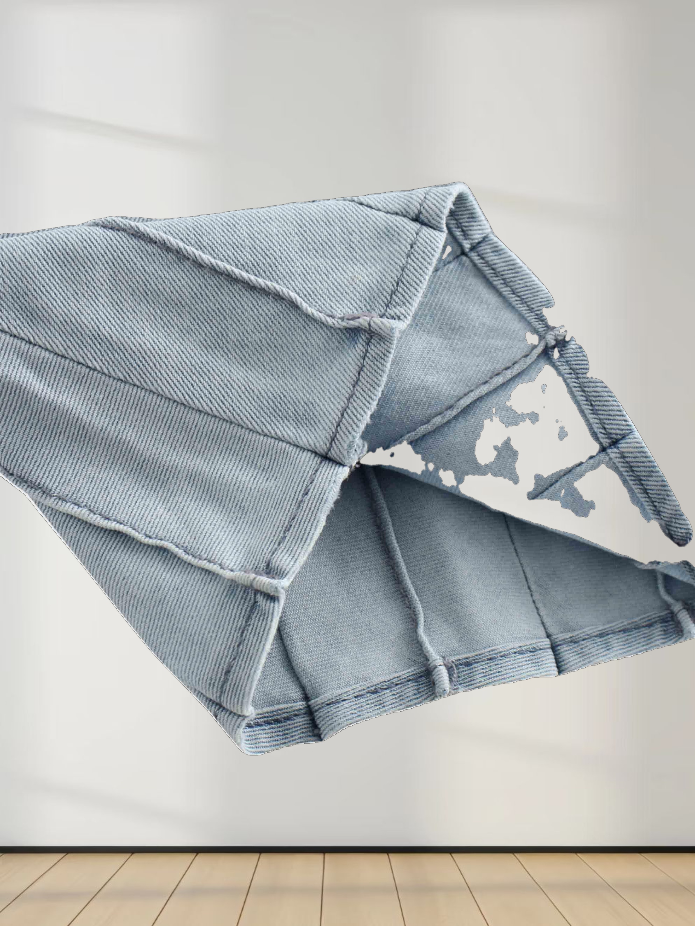 Stitched Micro Pleat Denim Skirt-Light Blue