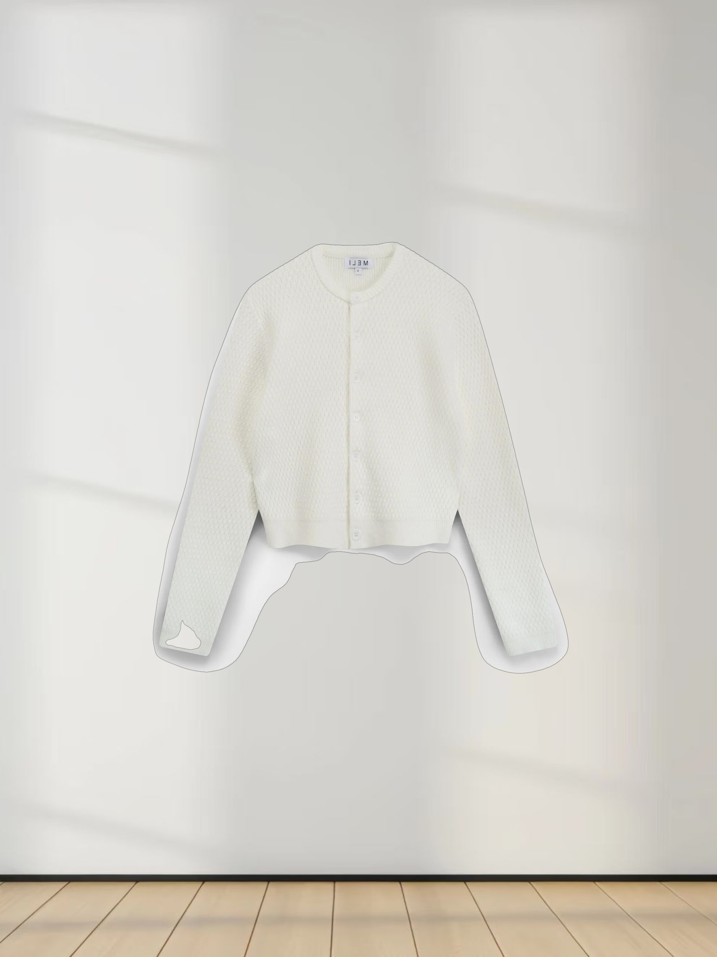 Textured Crew Cardigan-Ivory