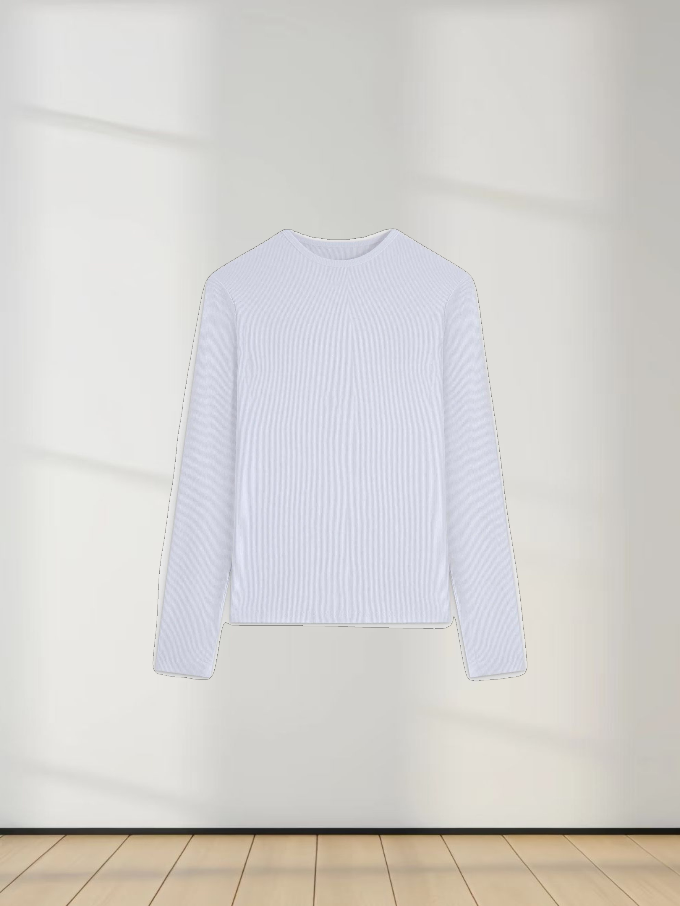 CLASSIC RIBBED CREW TEE LS-WHITE