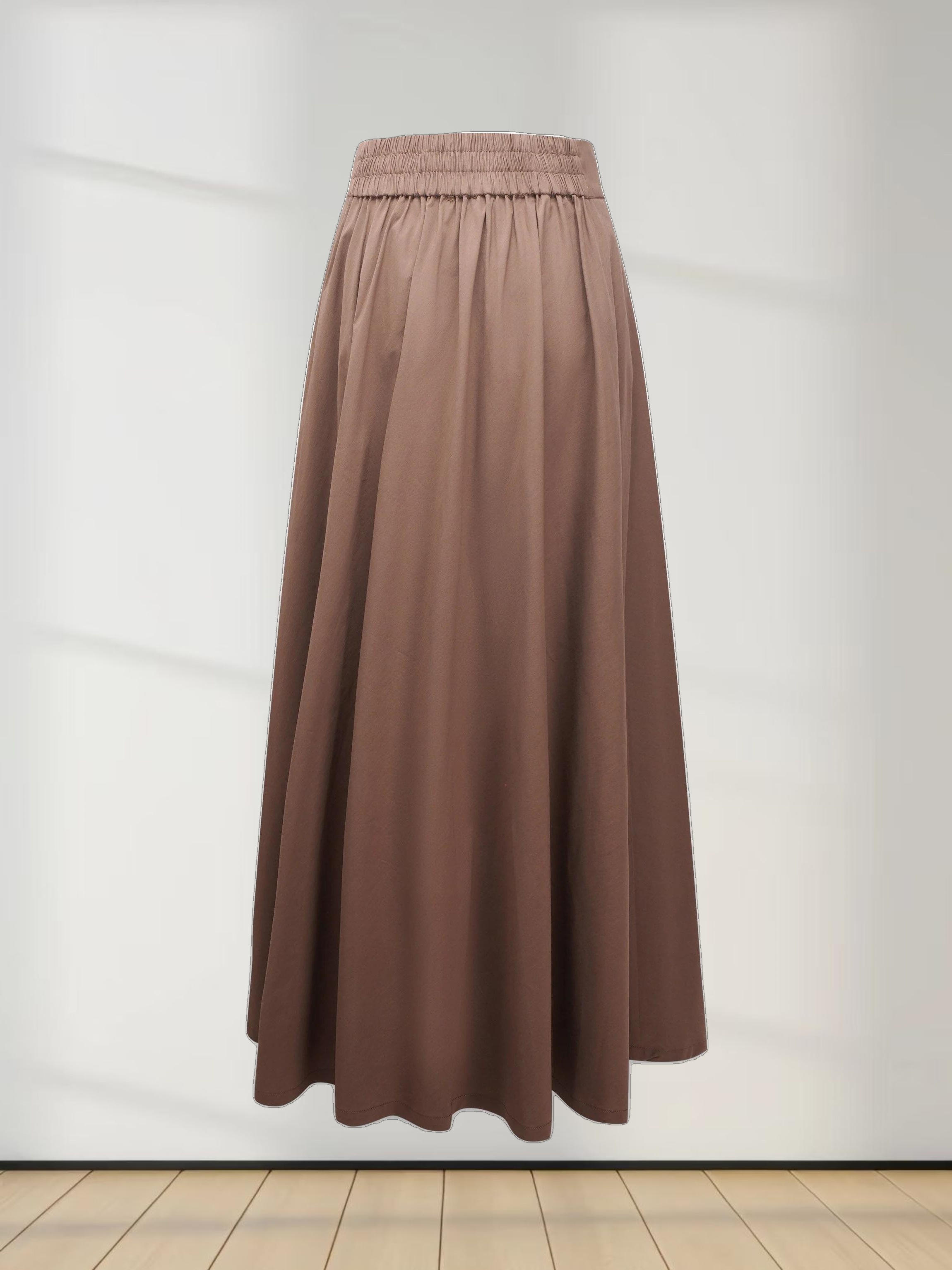Elastic Back Maxi Cotton Blend Skirt-Chocolate Brown