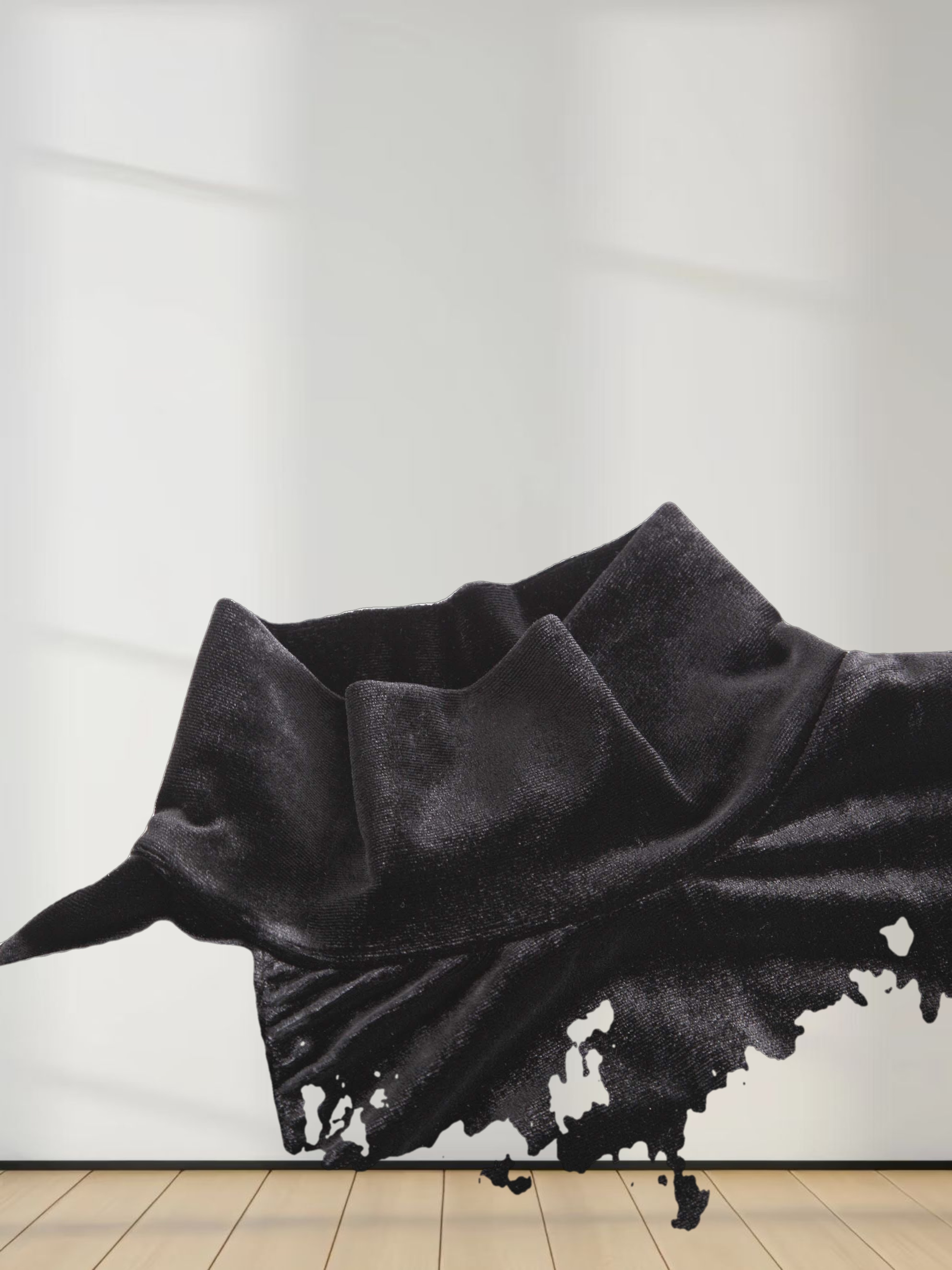 Side Ruched Velour Turtleneck-Black