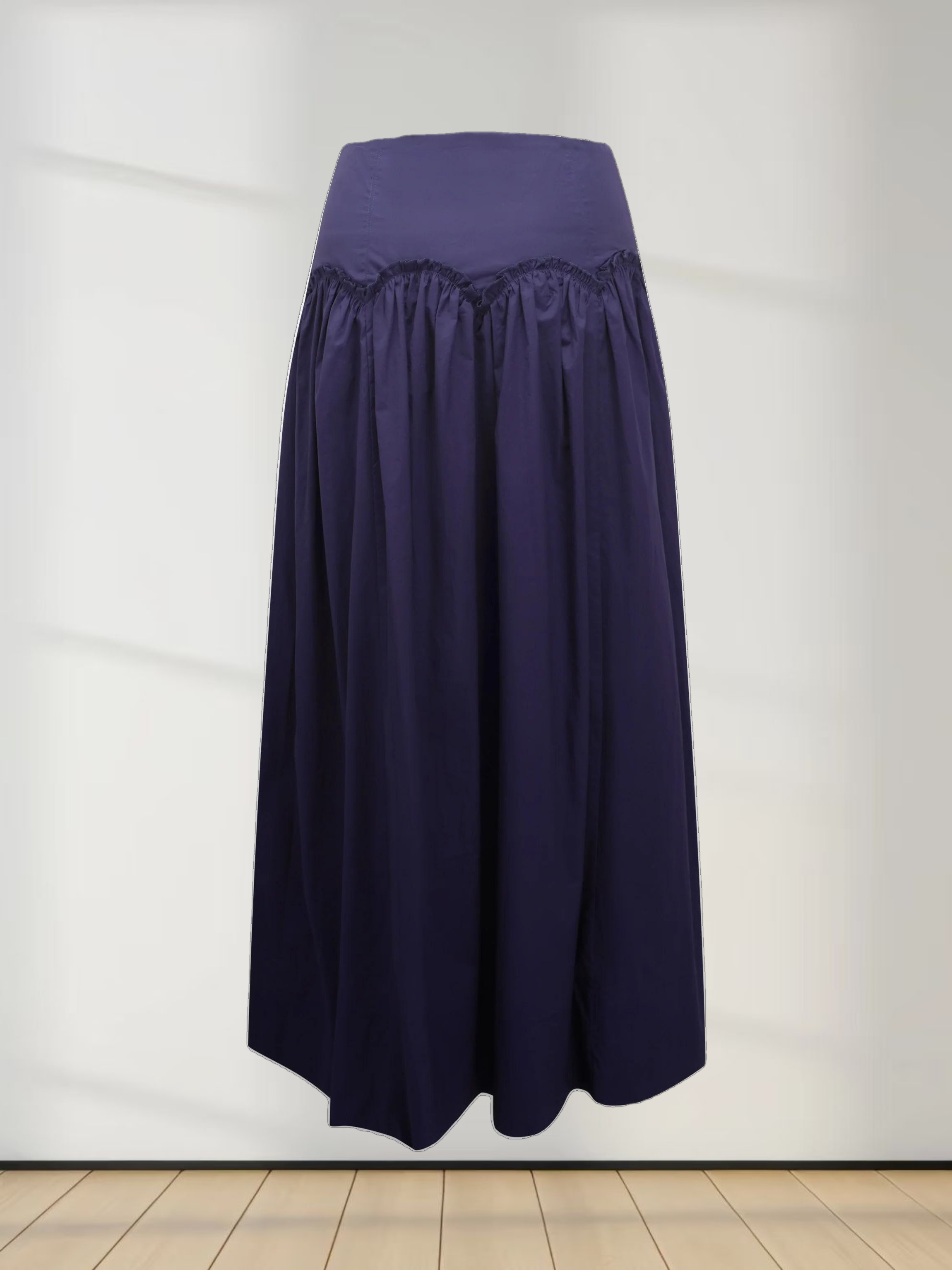 Yoke Ruffle Skirt-Navy