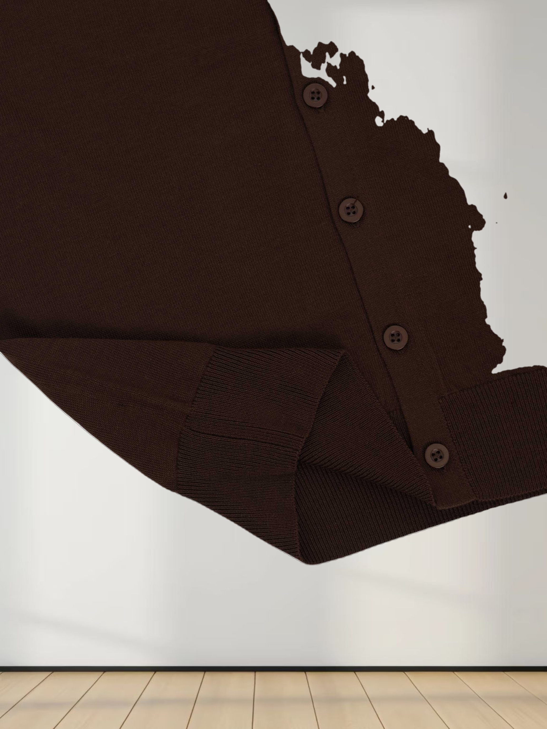 Wool Blend Collared Cardigan-Brown