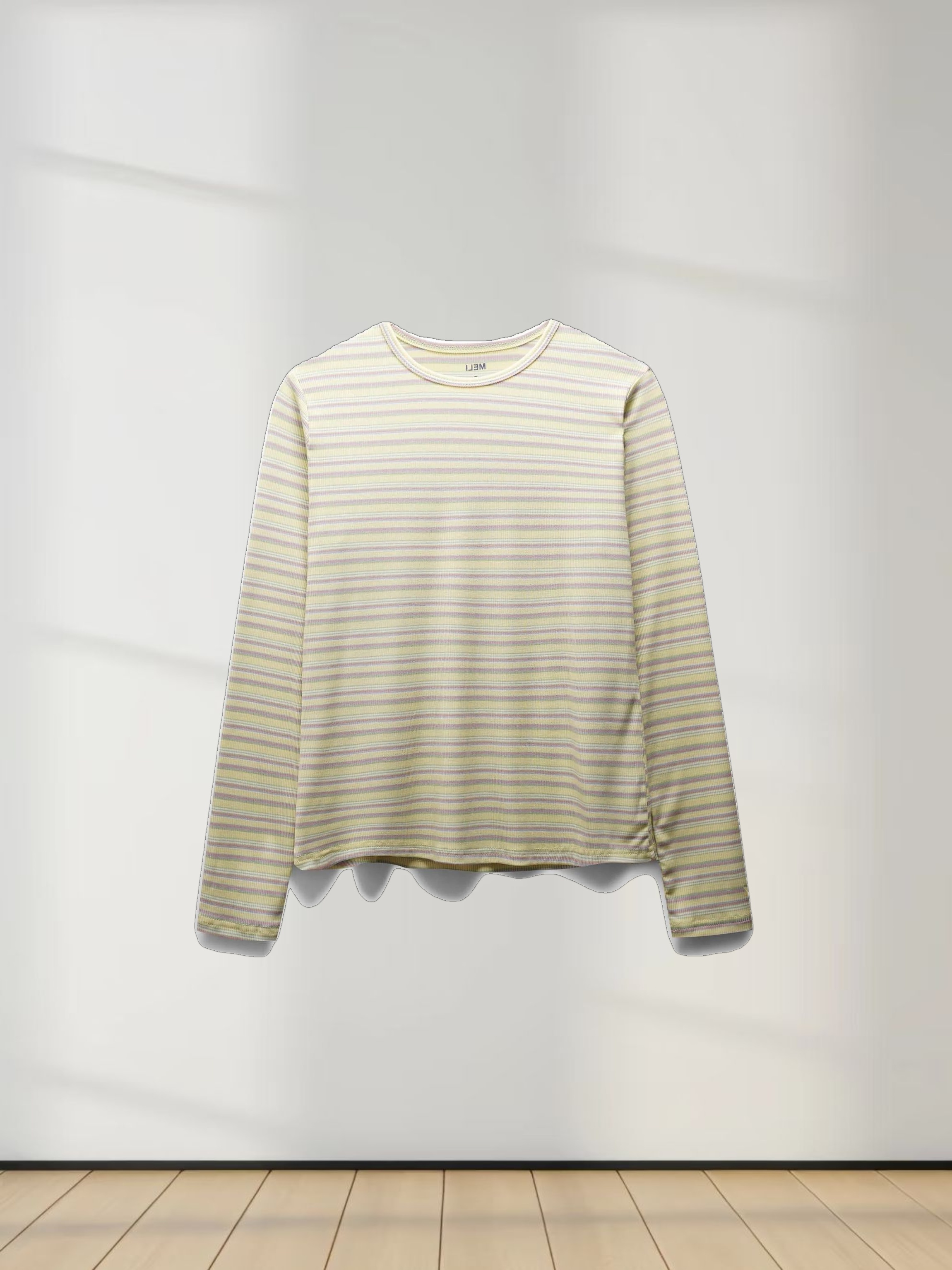 Multi Striped Ribbed Crew-Yellow