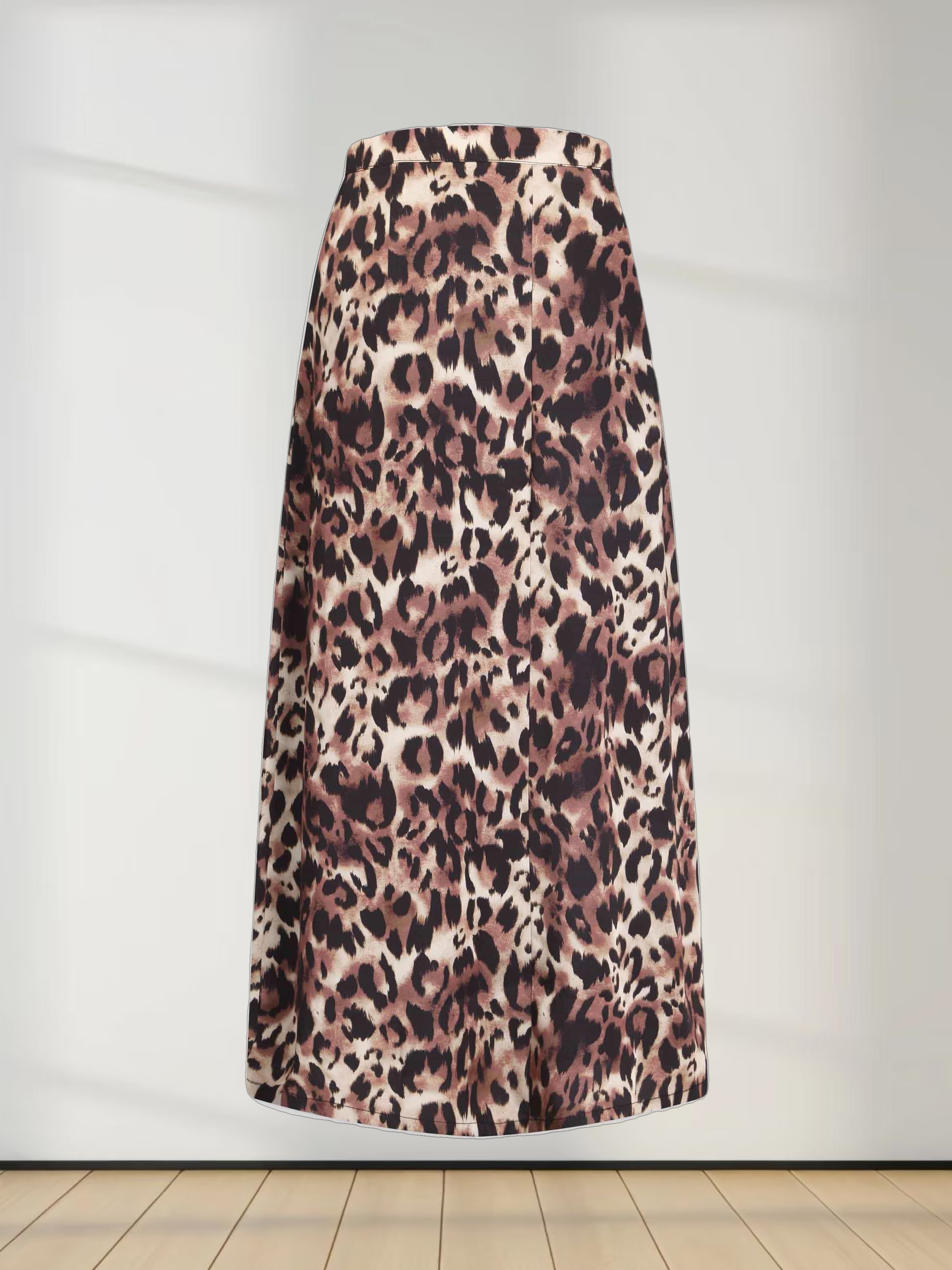 Asymmetrical Pleat Skirt-Leopard Print