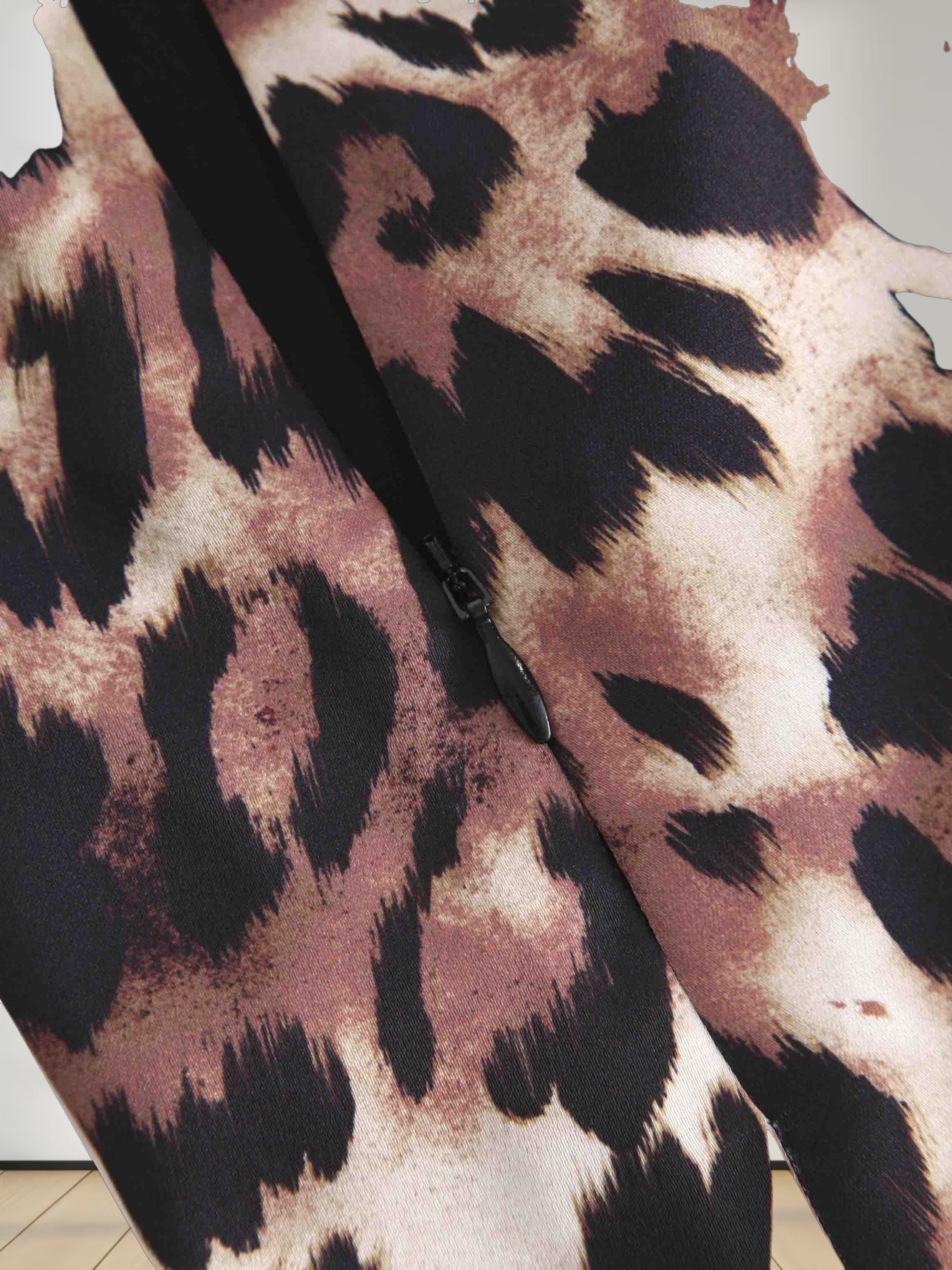 Asymmetrical Pleat Skirt-Leopard Print