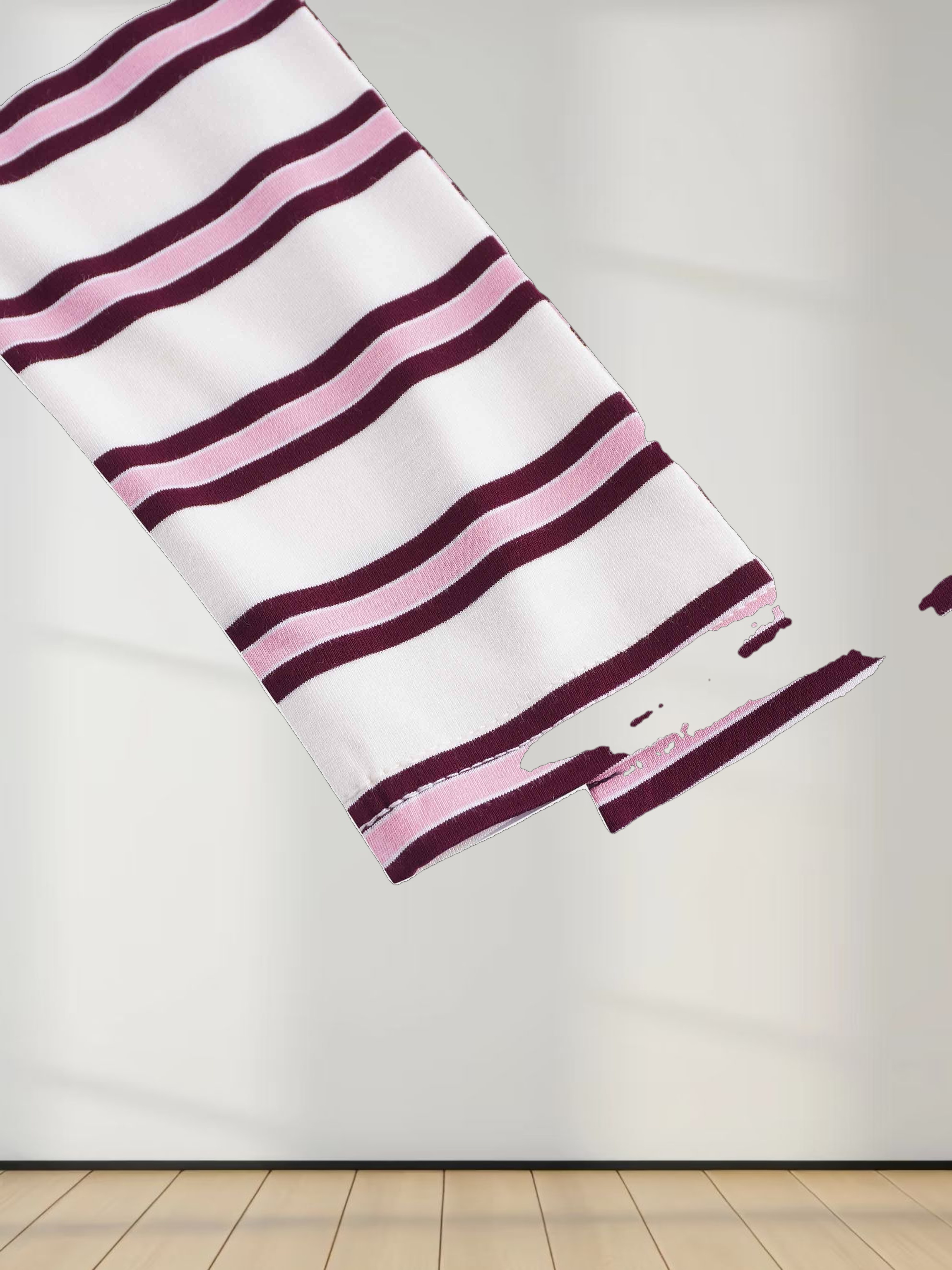 Flat Striped High V Long Sleeve-Raspberry/Pink