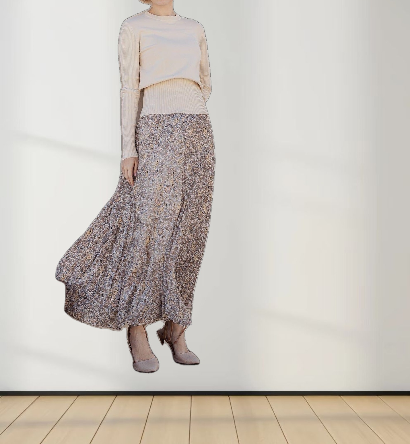 RIBBED WAISTED SWEATER-VANILLA